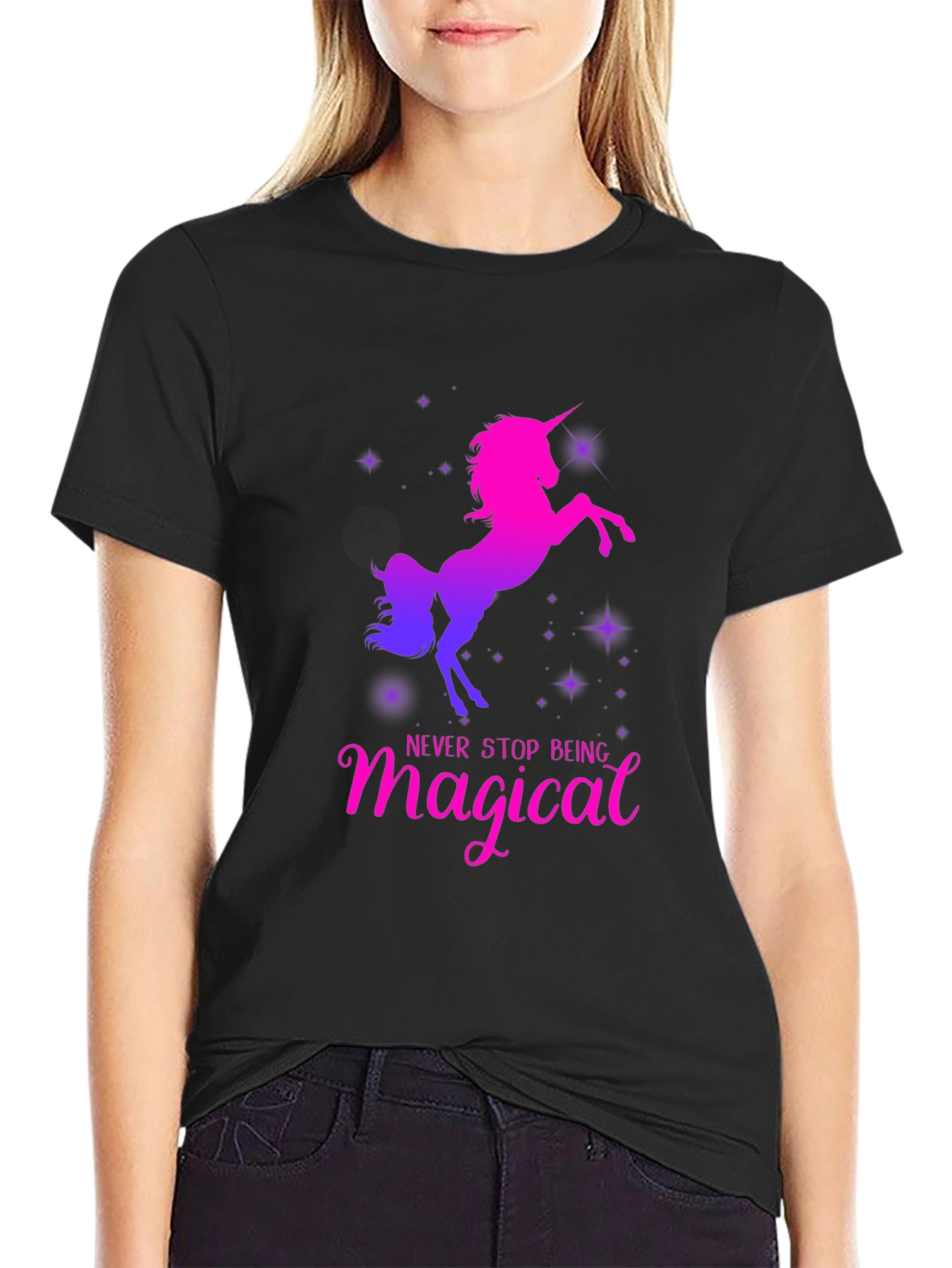 Black Magical Unicorn T-Shirt - Black view 2