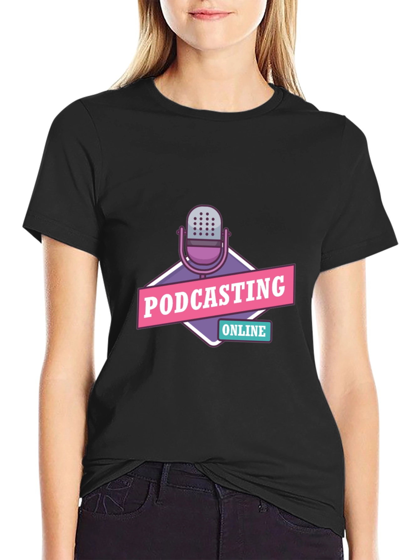 Black Podcasting Online Graphic Tee - Black Cotton T-Shirt view 2