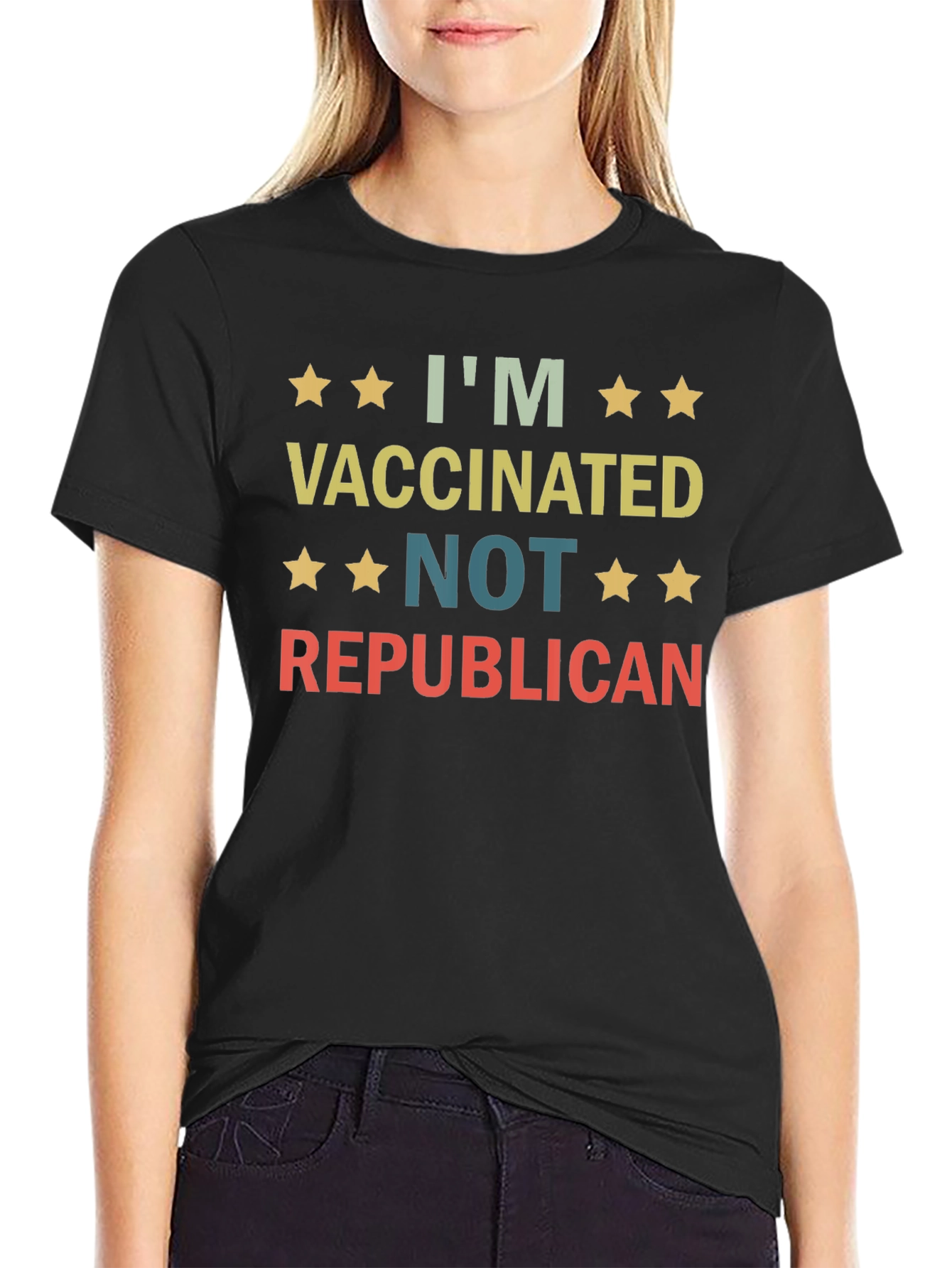 Black I'm Vaccinated, Not Republican T-Shirt view 2