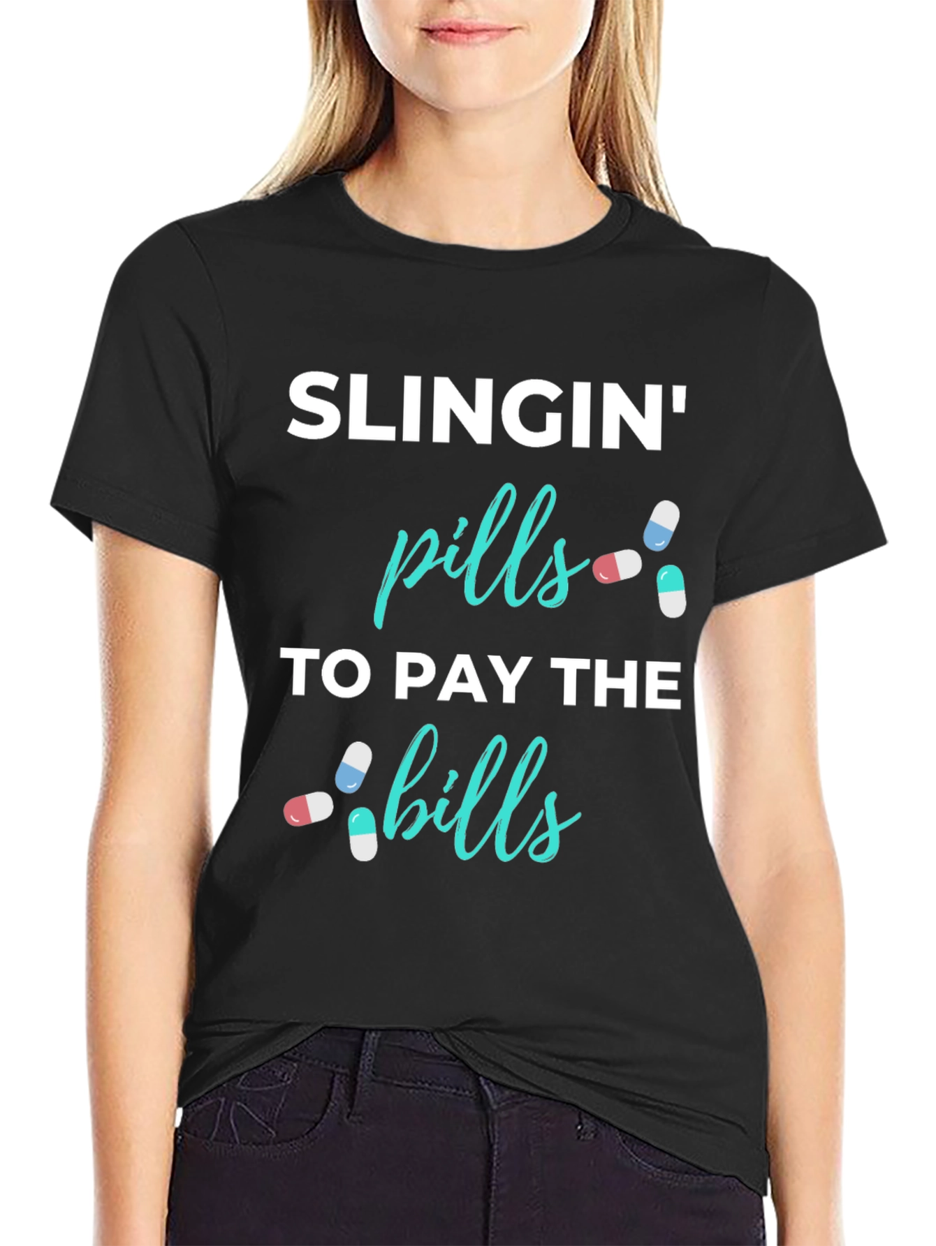 Black Slingin' Pills Funny Graphic T-Shirt view 2