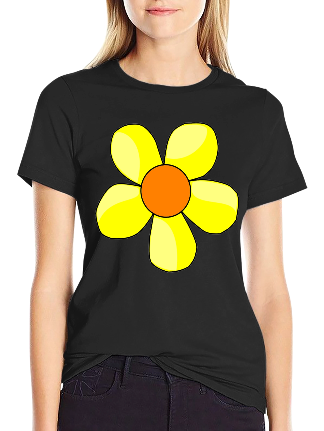 Black Black T-Shirt with Yellow Flower Graphic view 2