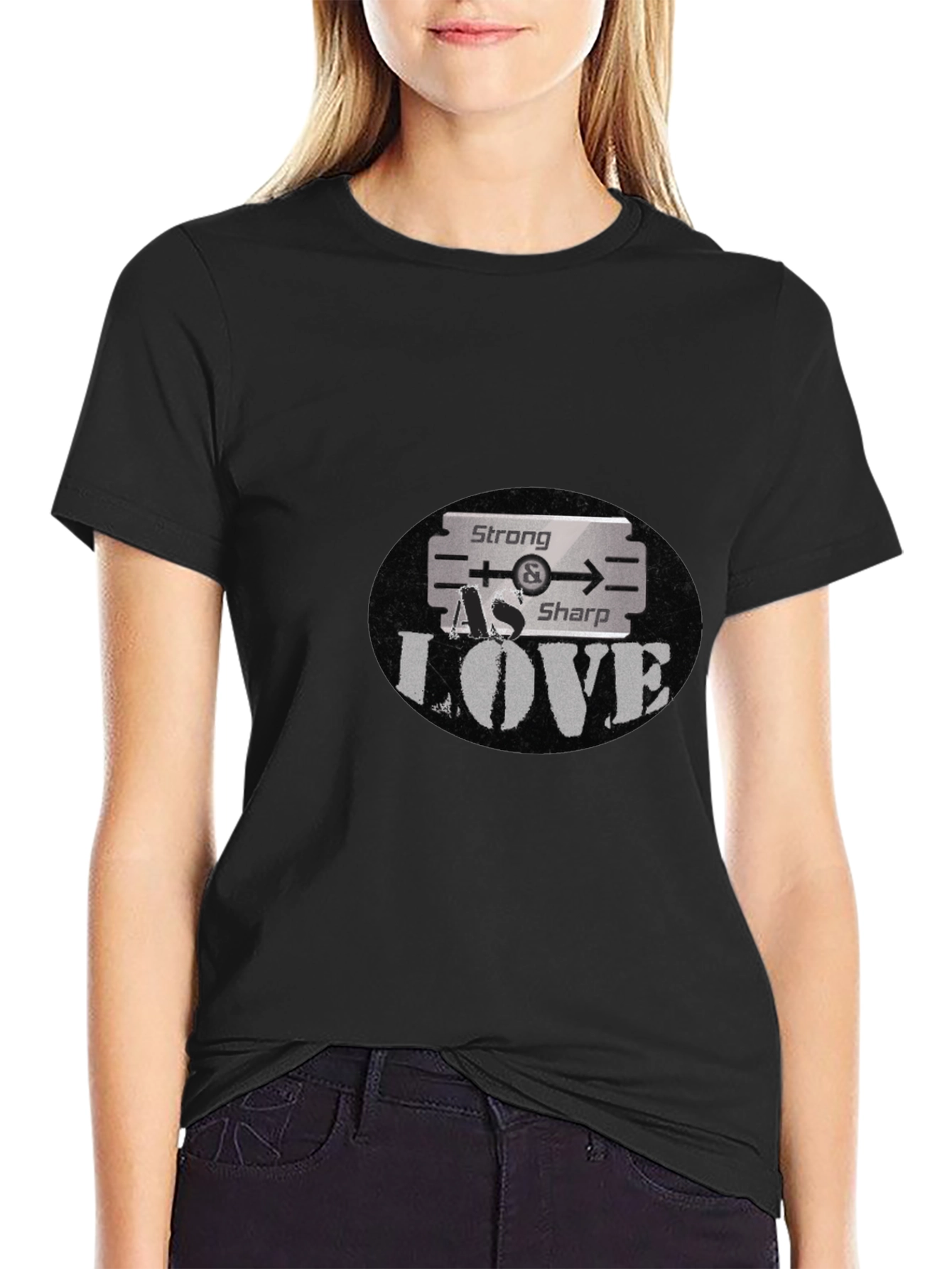 Black Strong As Sharp Love Graphic T-Shirt view 2
