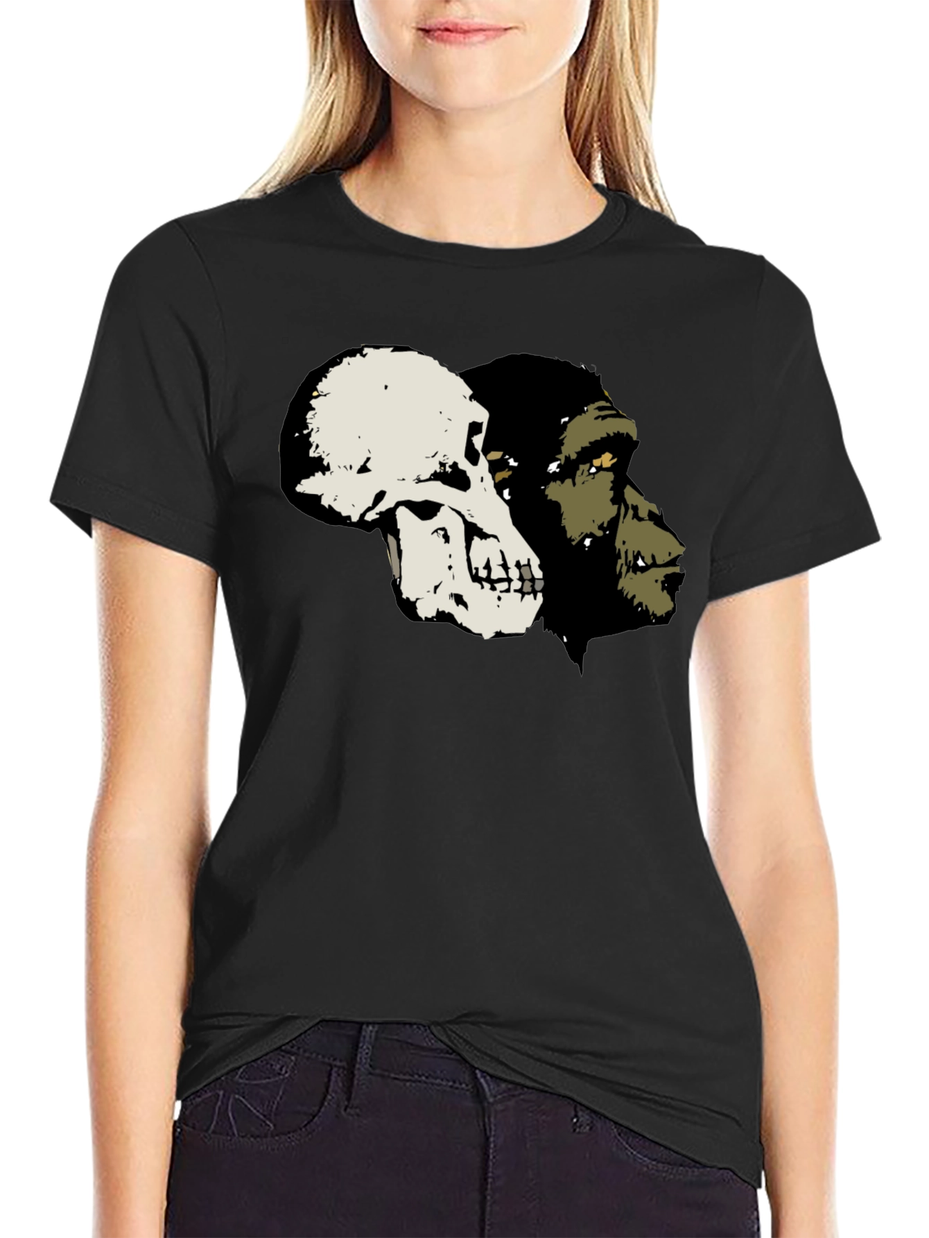 Black Primate Evolution Graphic Tee - Skull & Ape view 2