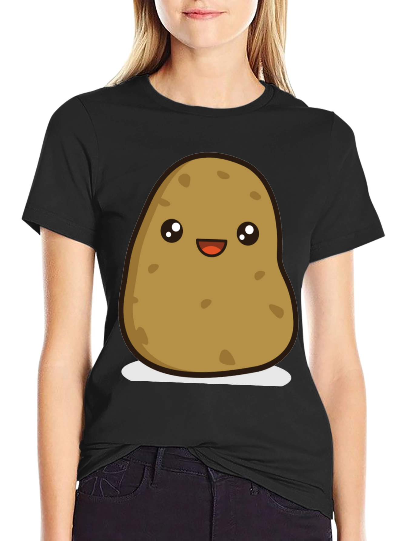 Black Cute Potato Graphic Tee - Unisex Black T-Shirt view 2