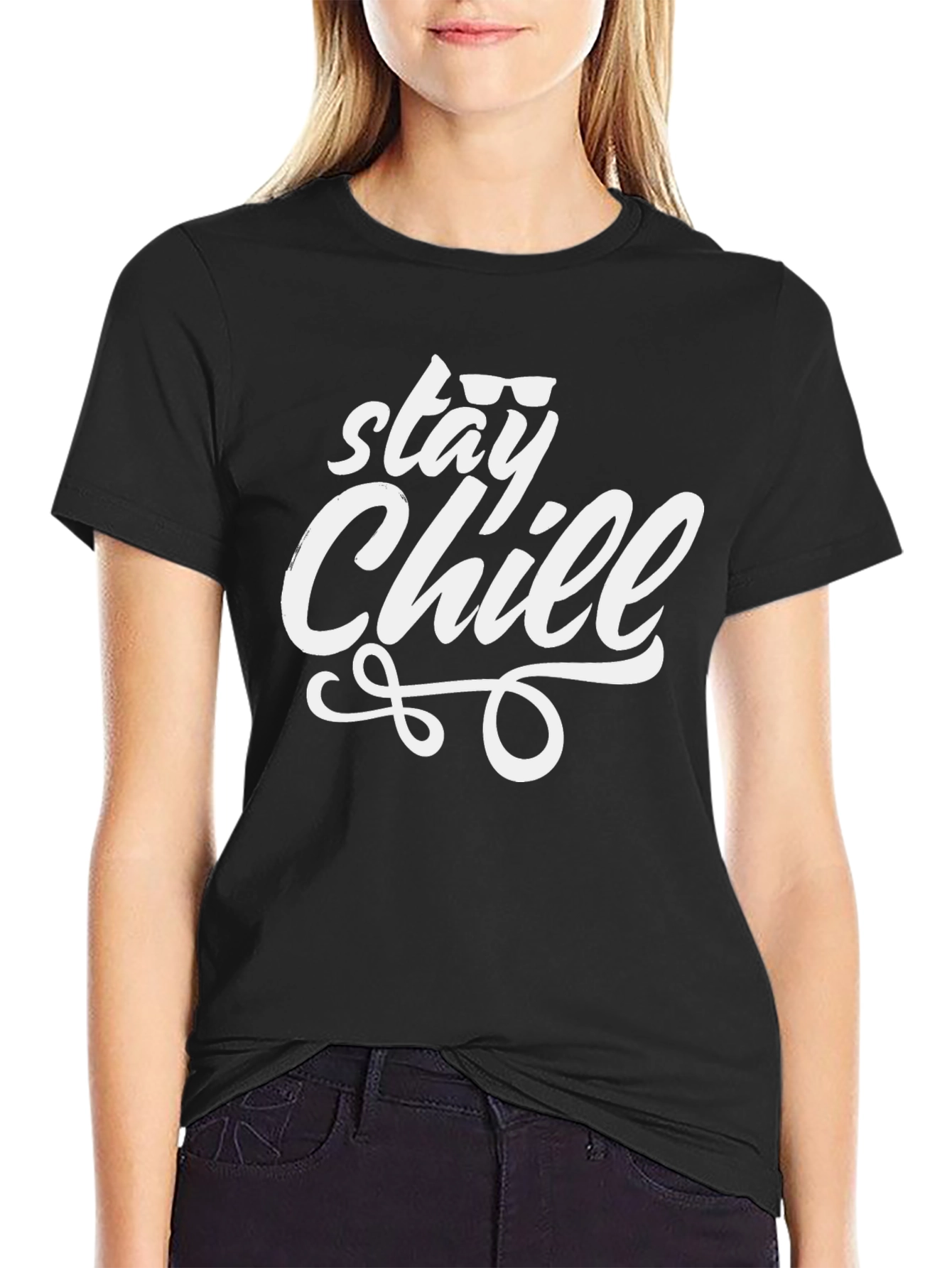 Black Stay Chill Graphic Tee - Black Cotton T-Shirt view 2