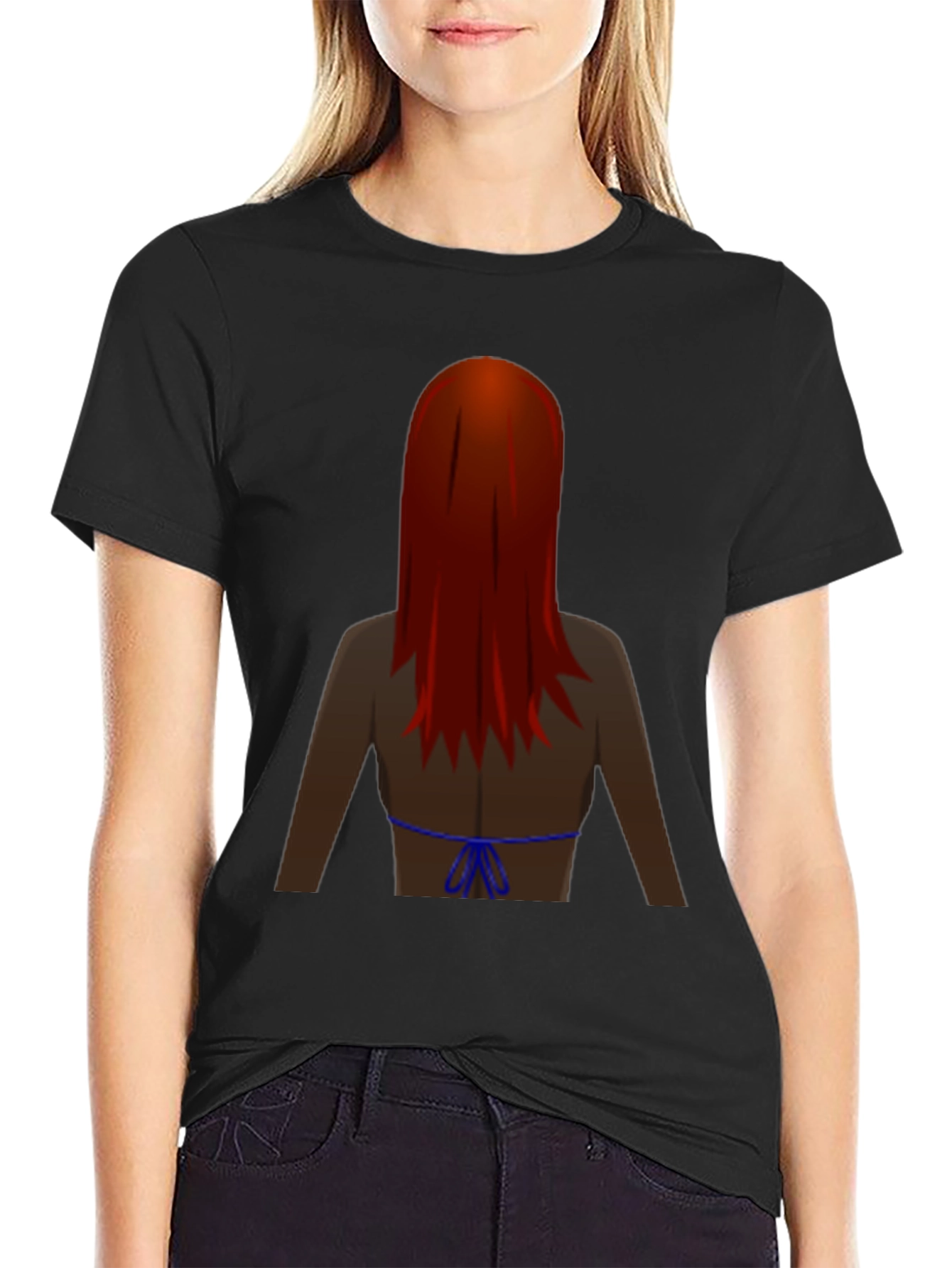 Black Novelty Graphic Tee - Woman with Red Hair view 2