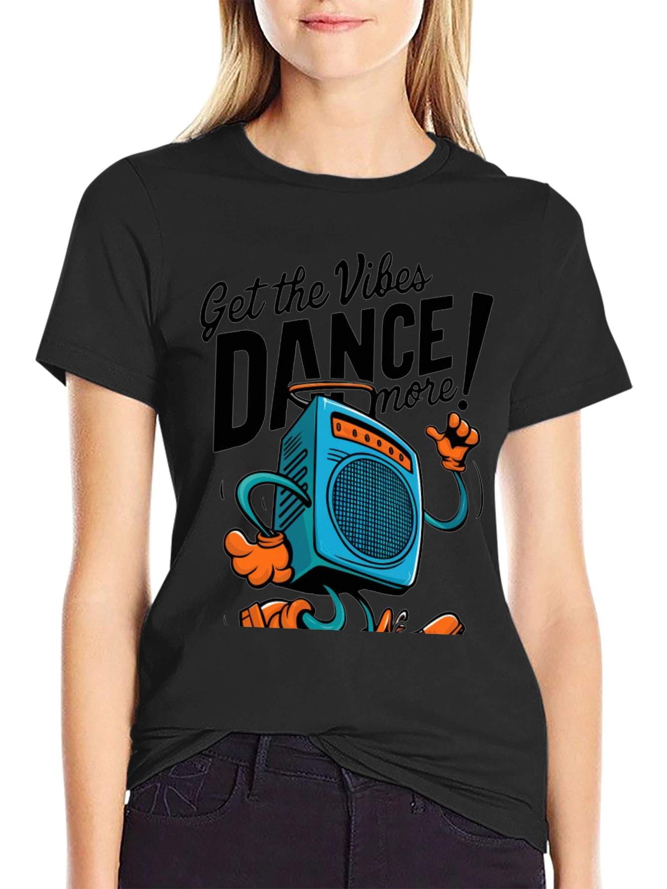 Black Retro Boombox Dance T-Shirt - Get the Vibes! view 2