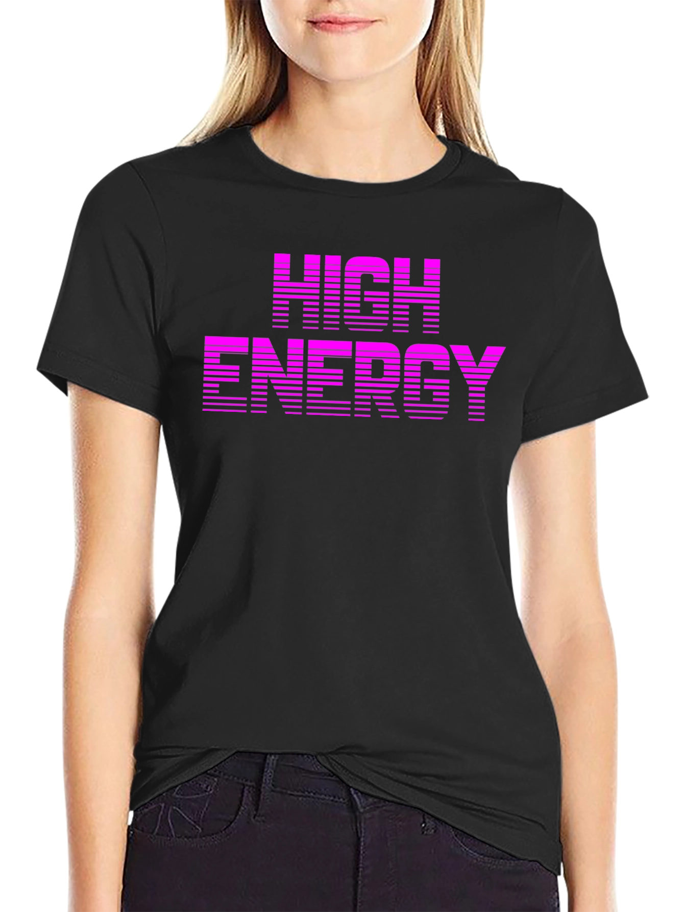 Black High Energy Graphic Tee - Retro Style Black T-Shirt view 2