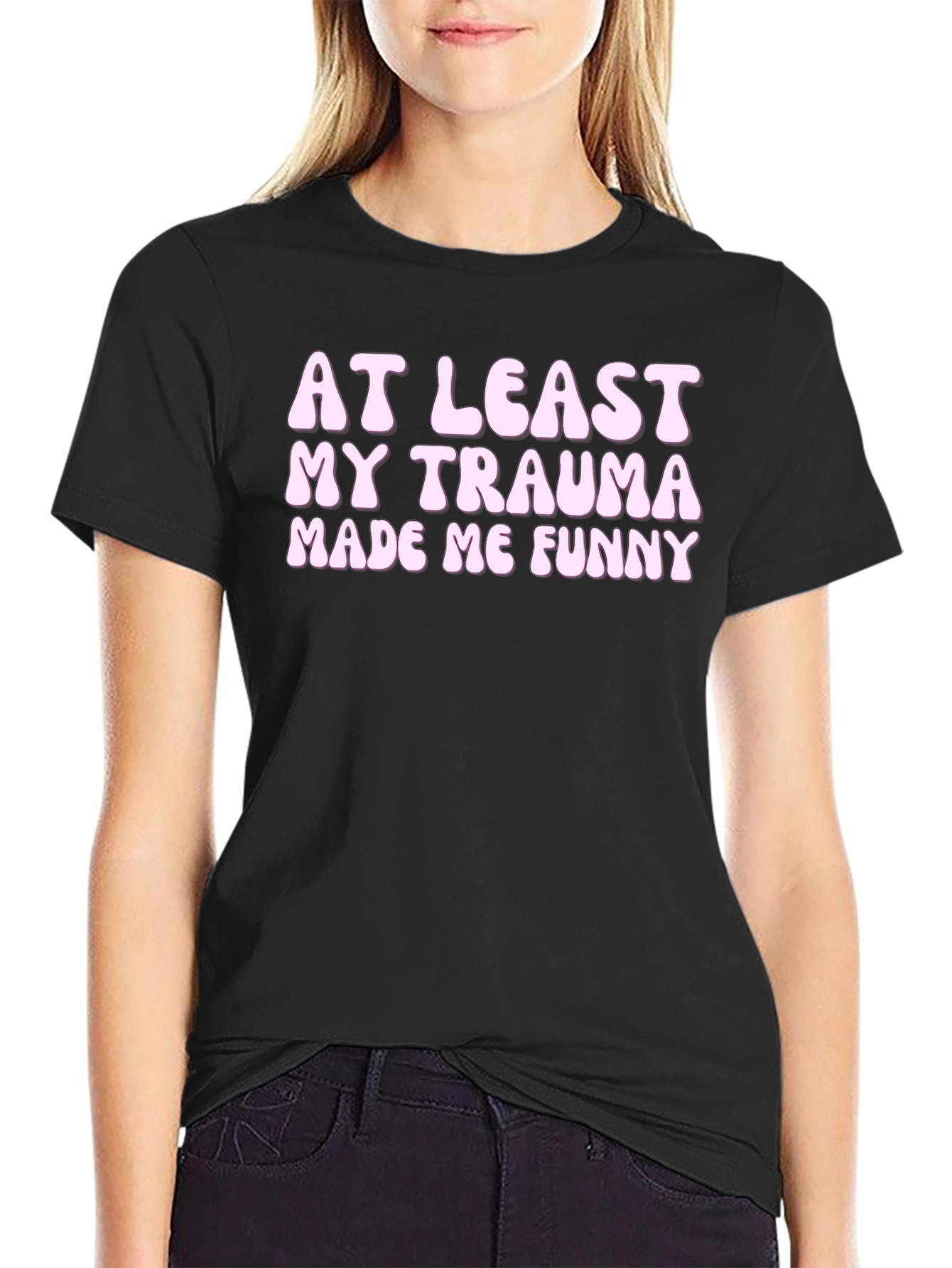 Black Funny Trauma Graphic Tee - Black Unisex T-Shirt view 2