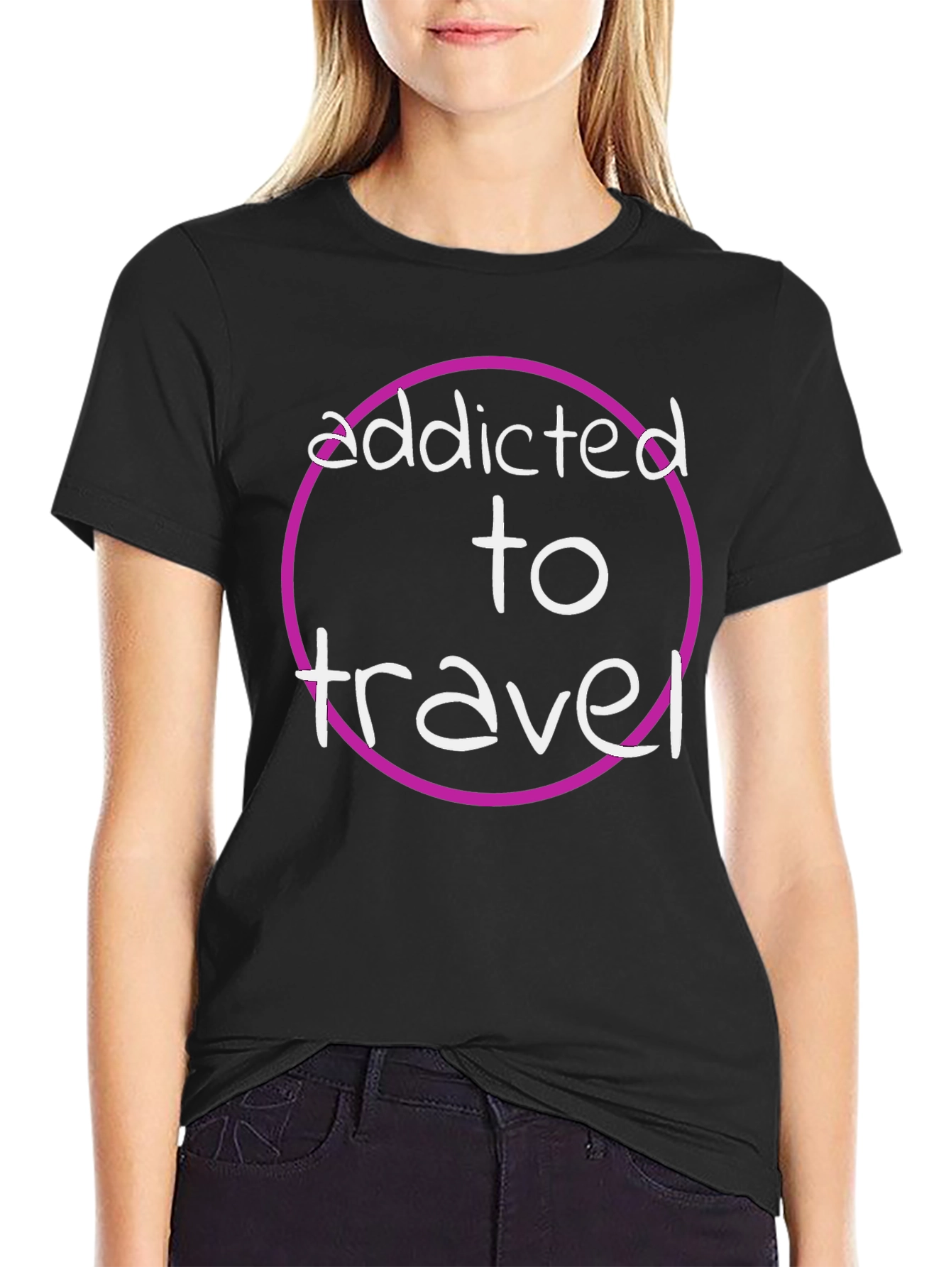 Black Addicted to Travel Graphic Tee - Black view 2