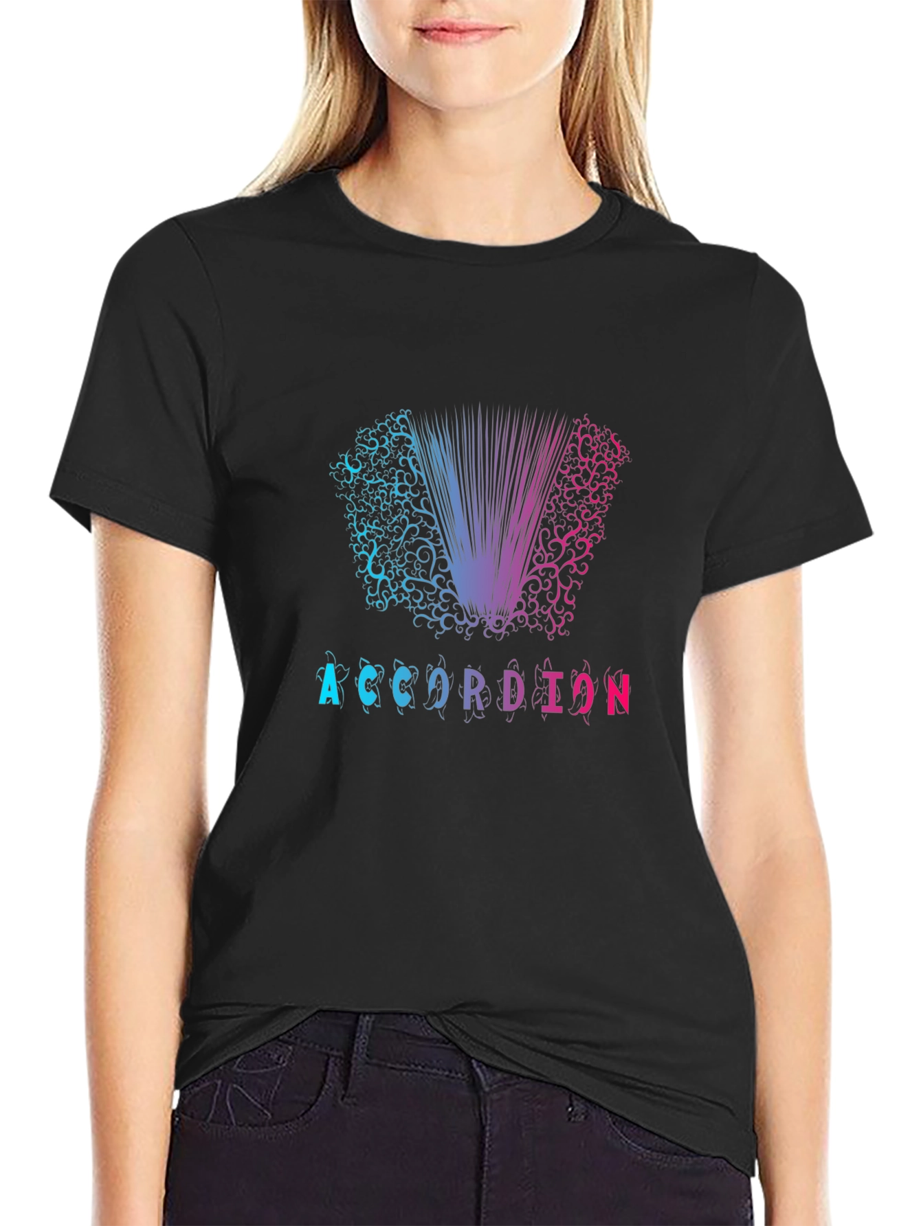 Black Accordion Graphic Print Black T-Shirt view 2