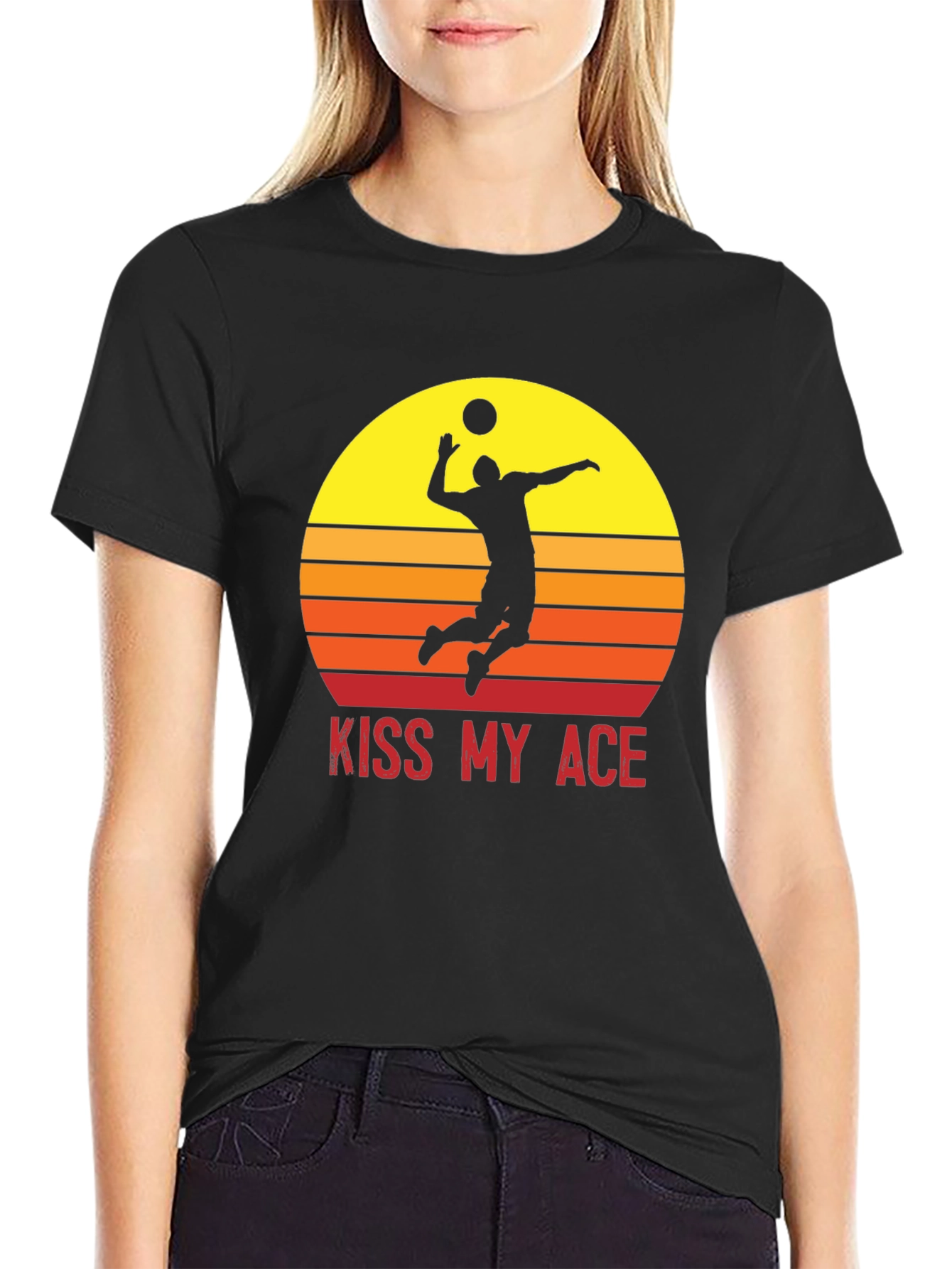 Black Kiss My Ace Volleyball T-Shirt Sunset Design view 2