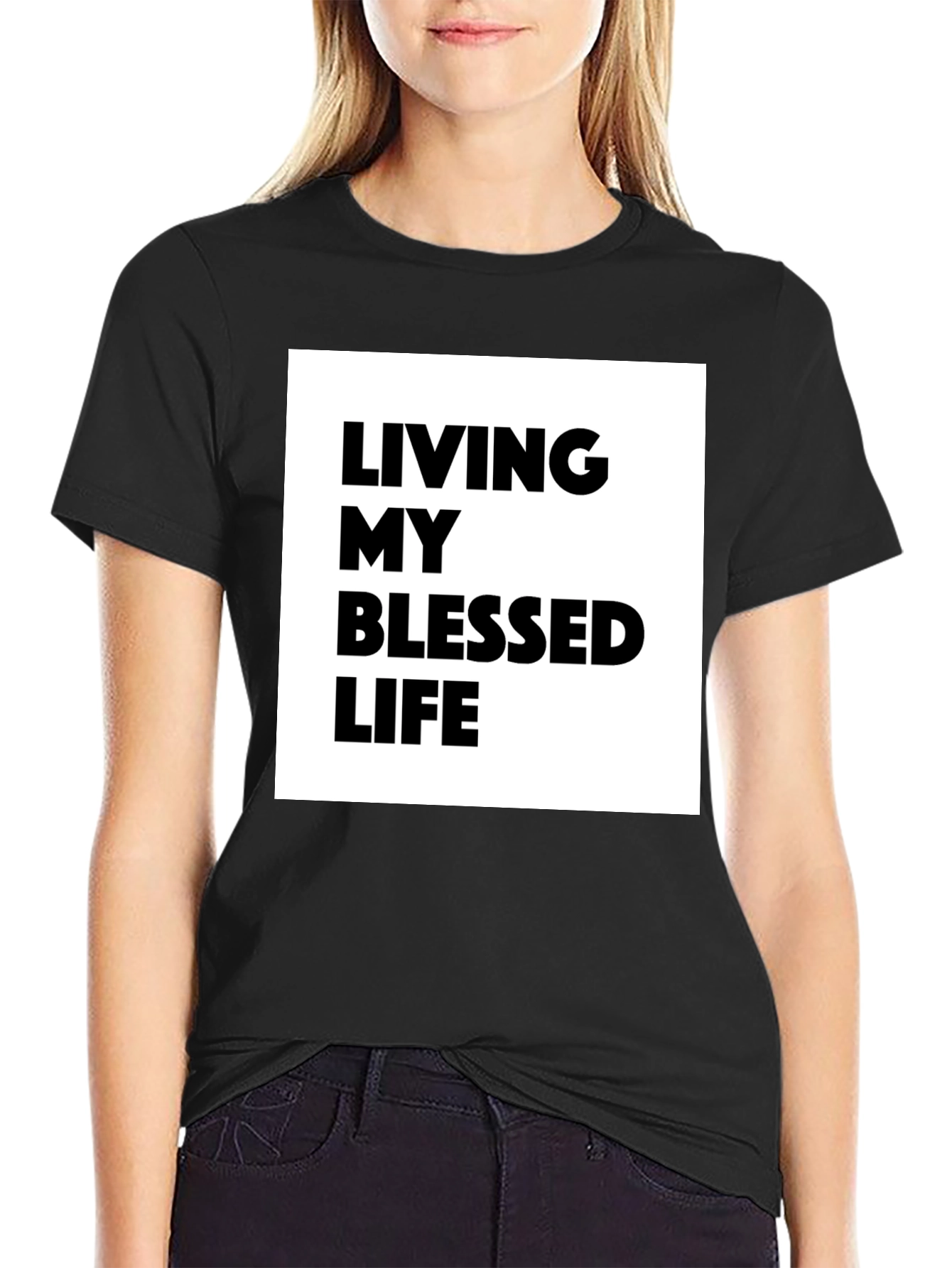 Black Blessed Life Graphic Tee - Black Cotton T-Shirt view 2