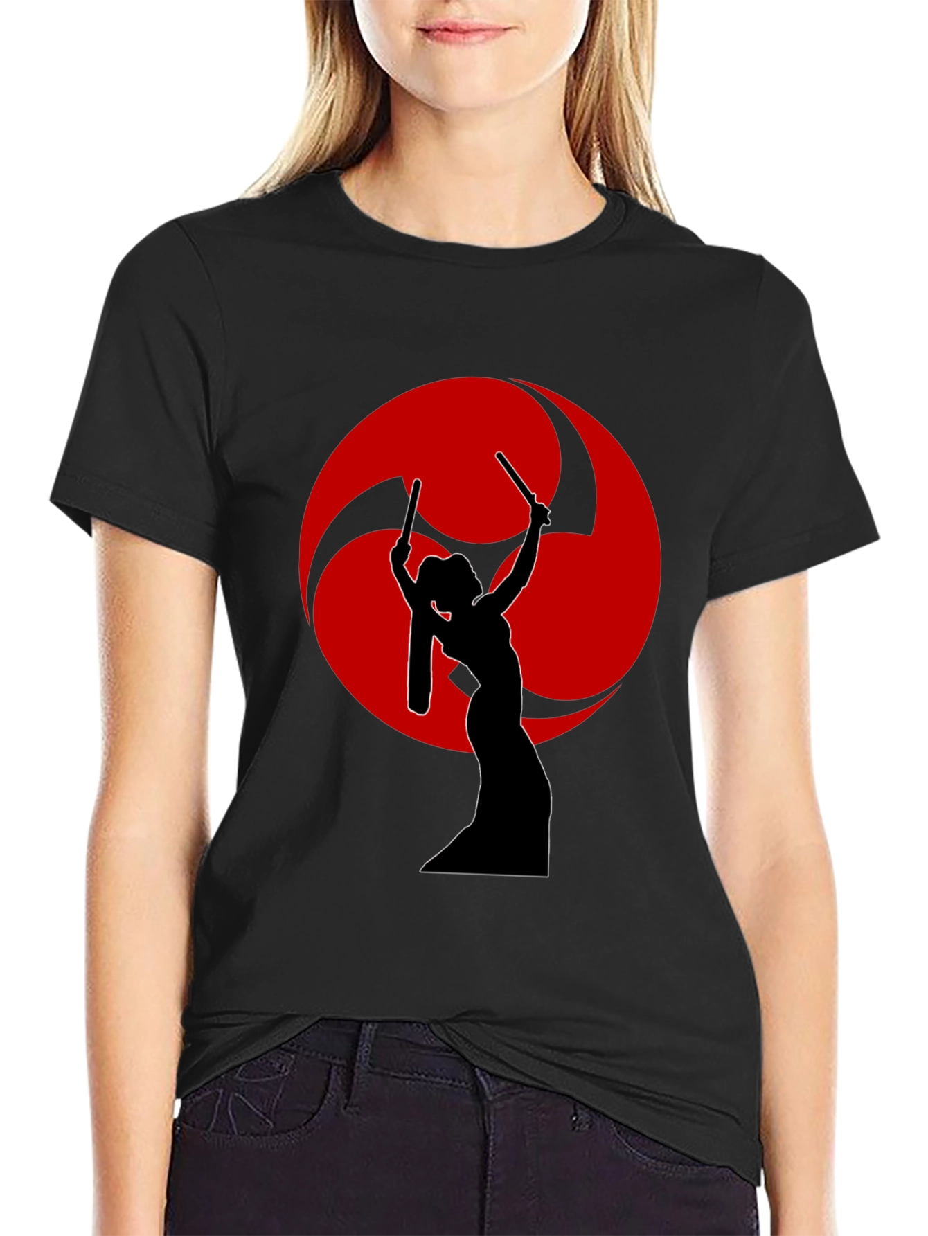 Black Drummer Silhouette T-Shirt - Red Tomoe view 2