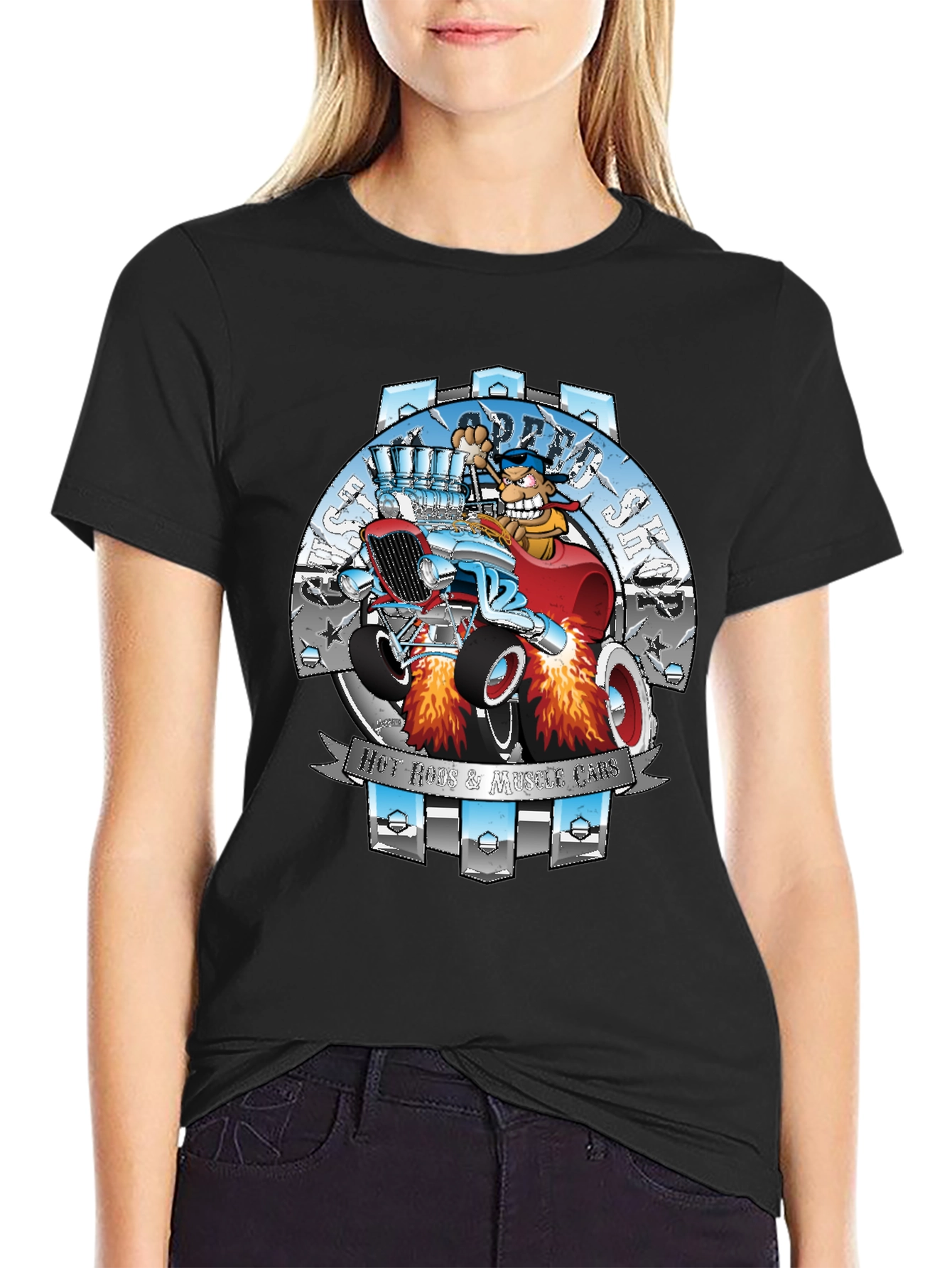 Black Hot Rods & Muscle Cars T-Shirt - Cartoon Design view 2