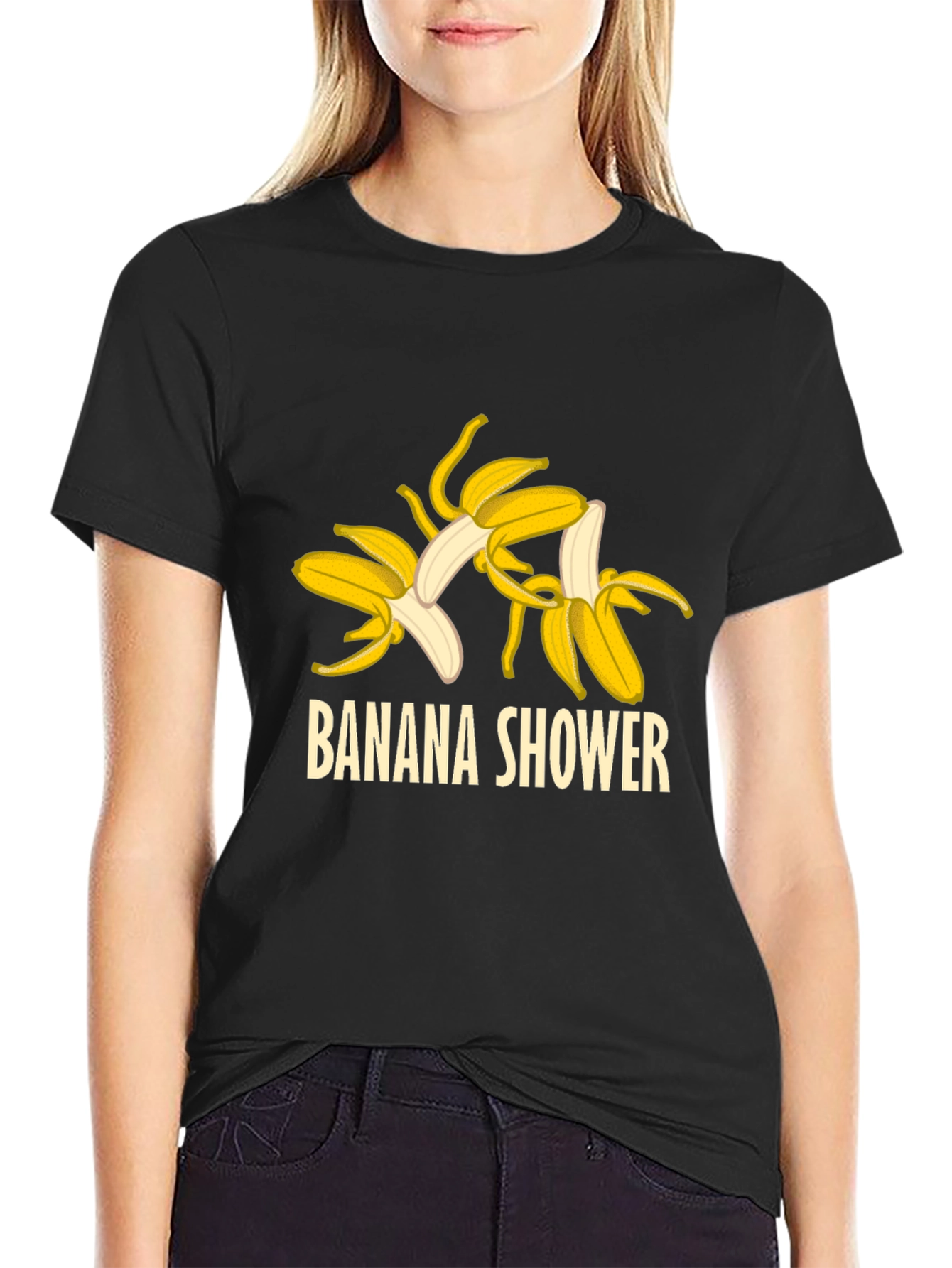 Black Banana Shower Graphic Tee - Unisex Black T-Shirt view 2
