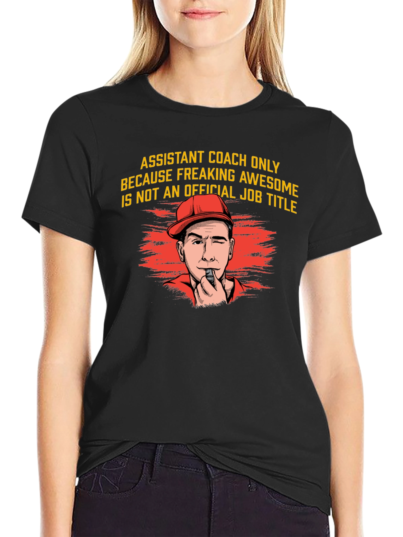 Black Funny Assistant Coach T-Shirt - Freaking Awesome view 2