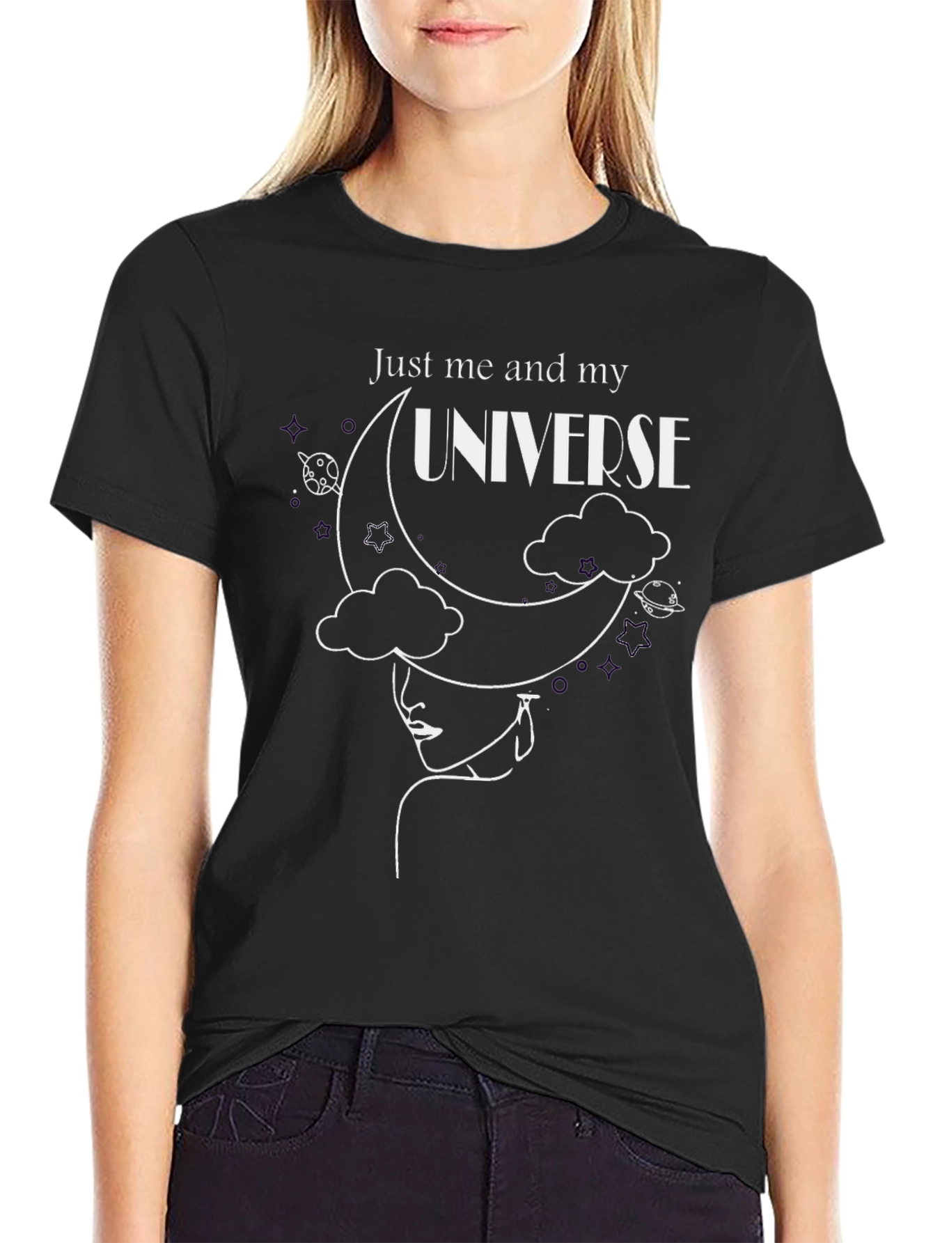 Black Just Me and My Universe Graphic T-Shirt view 2