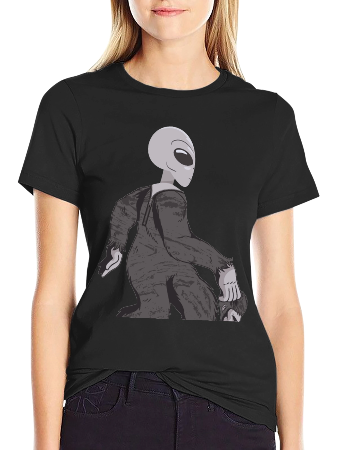 Black Alien Sasquatch T-Shirt - Bigfoot Abduction Tee view 2