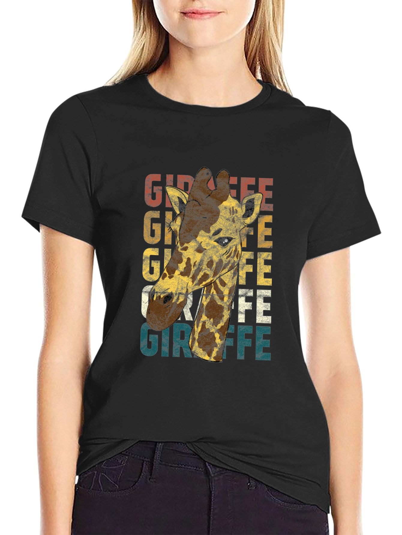 Black Vintage Giraffe Graphic T-Shirt - Unique Animal Tee view 2