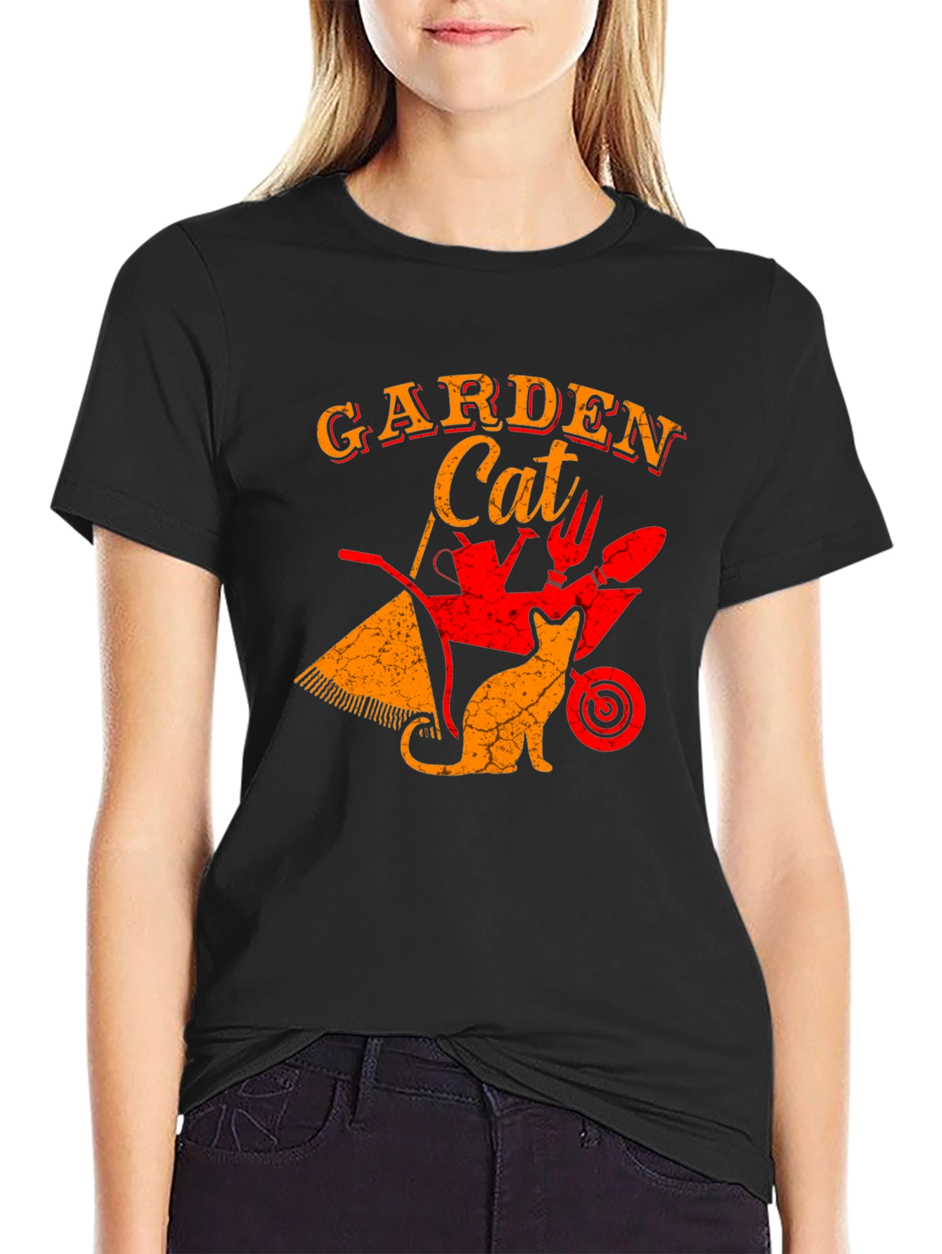 Black Garden Cat Graphic Tee - Gardening Lover T-Shirt view 2
