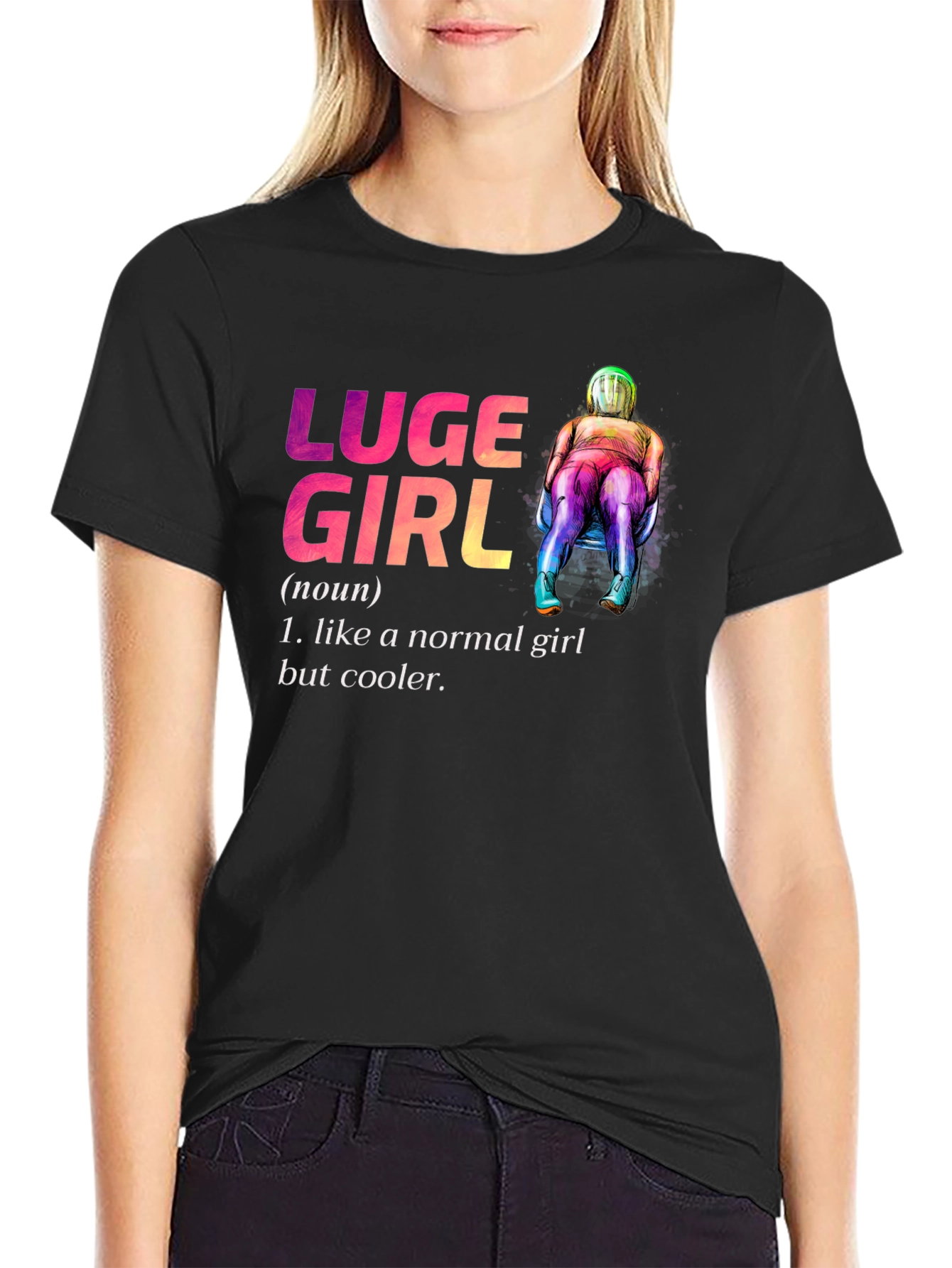 Black Luge Girl T-Shirt - Cooler Than Normal! view 2