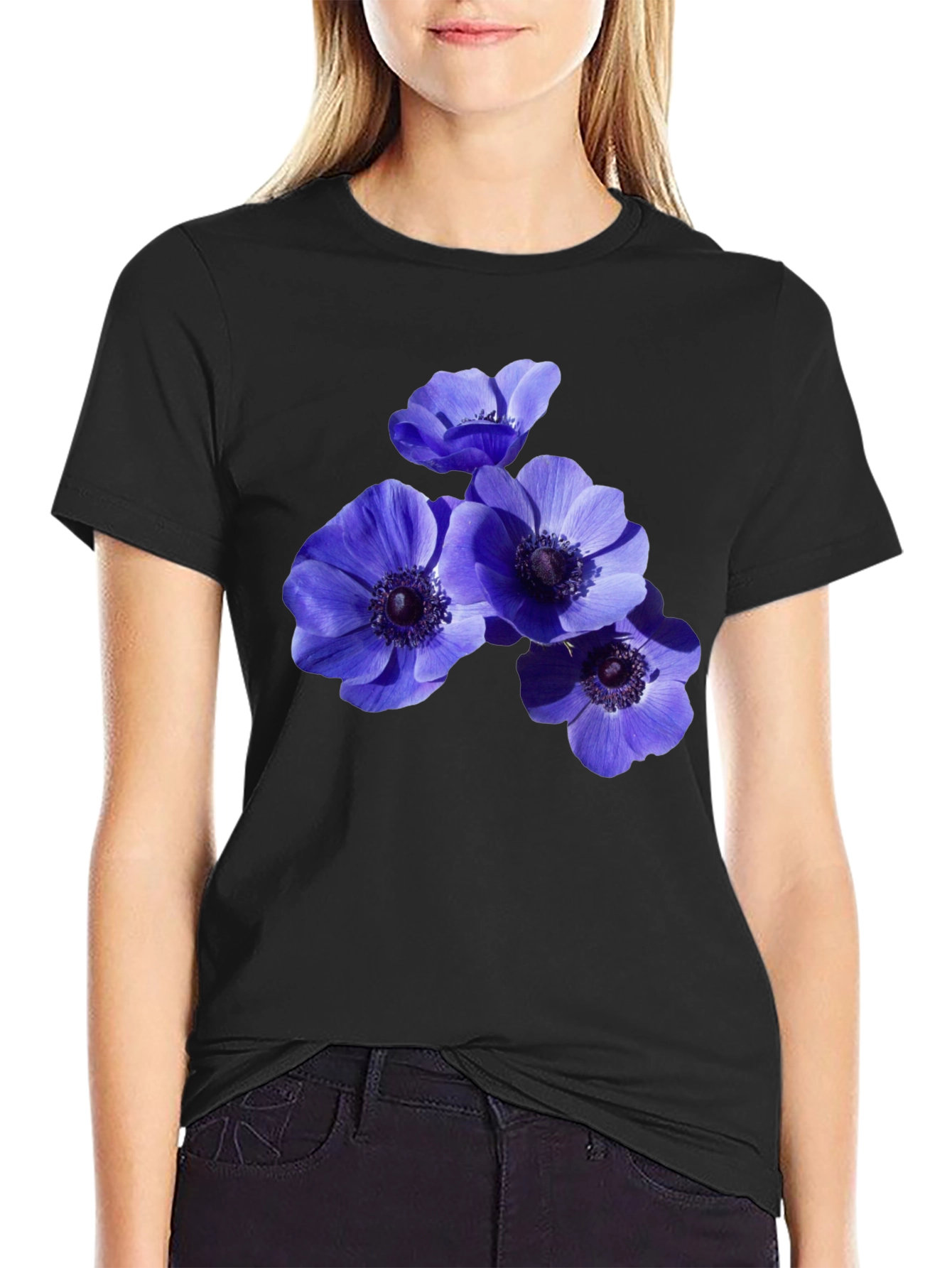Black Floral Anemone Graphic Black T-Shirt view 2