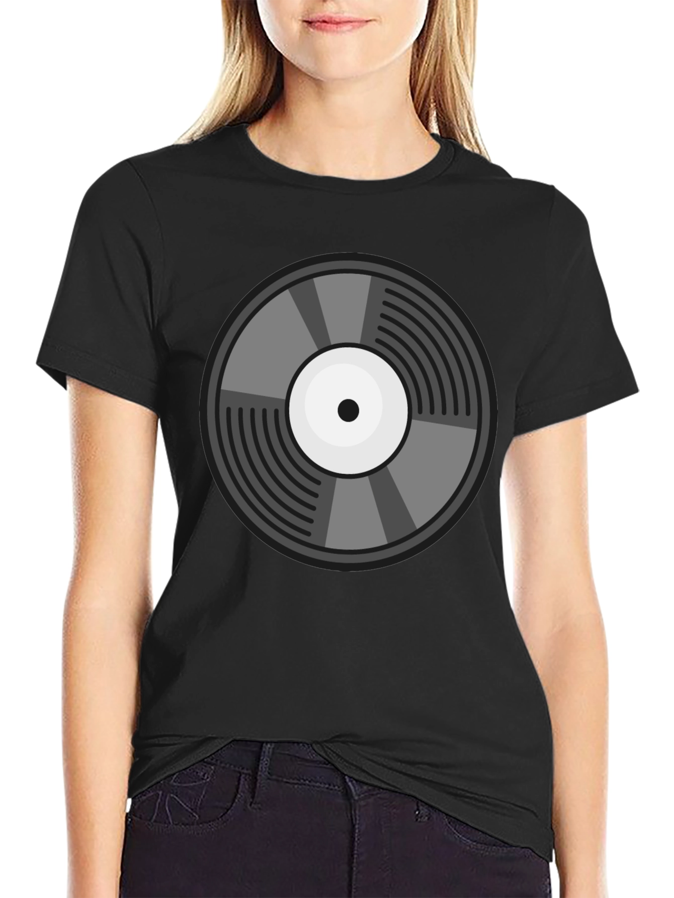 Black Retro Vinyl Record Graphic Tee - Classic Style view 2