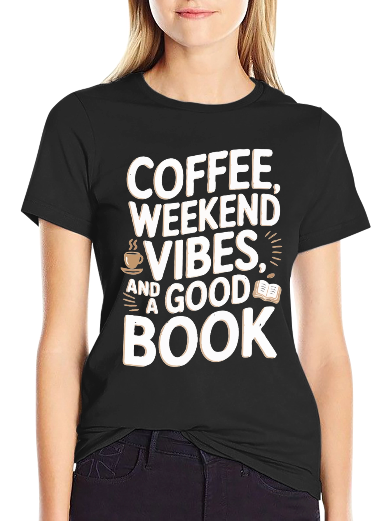 Black Coffee Weekend Vibes Book T-Shirt view 2