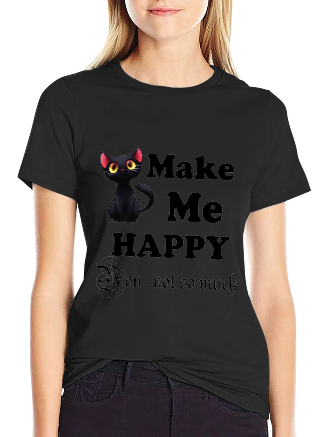 Black Make Me Happy Black Cat T-Shirt view 2