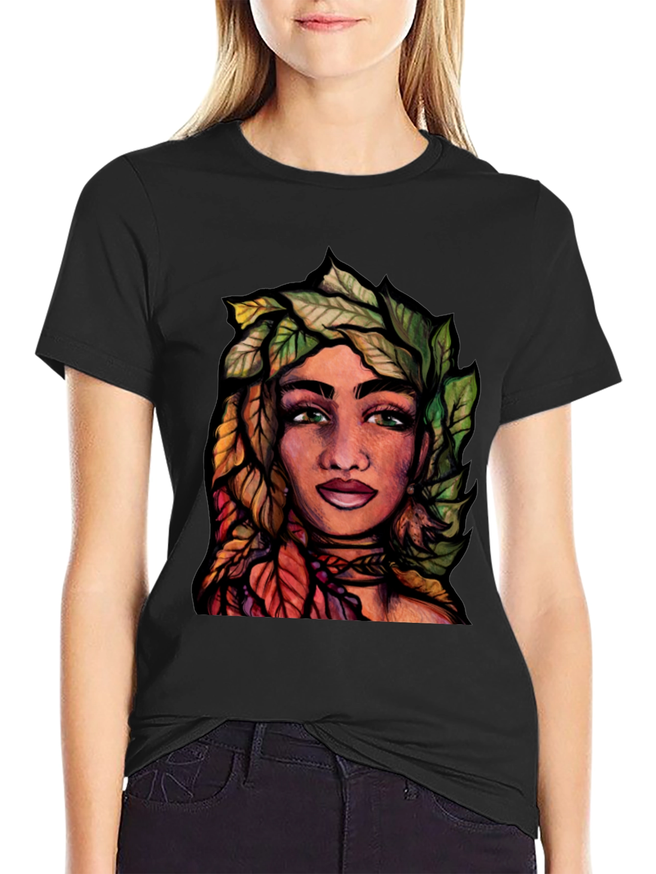 Black Nature Portrait Graphic T-Shirt view 2