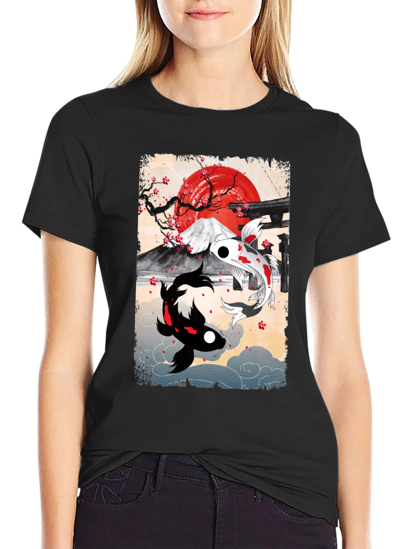 Black Koi Fish T-Shirt - Japanese Art Style view 2