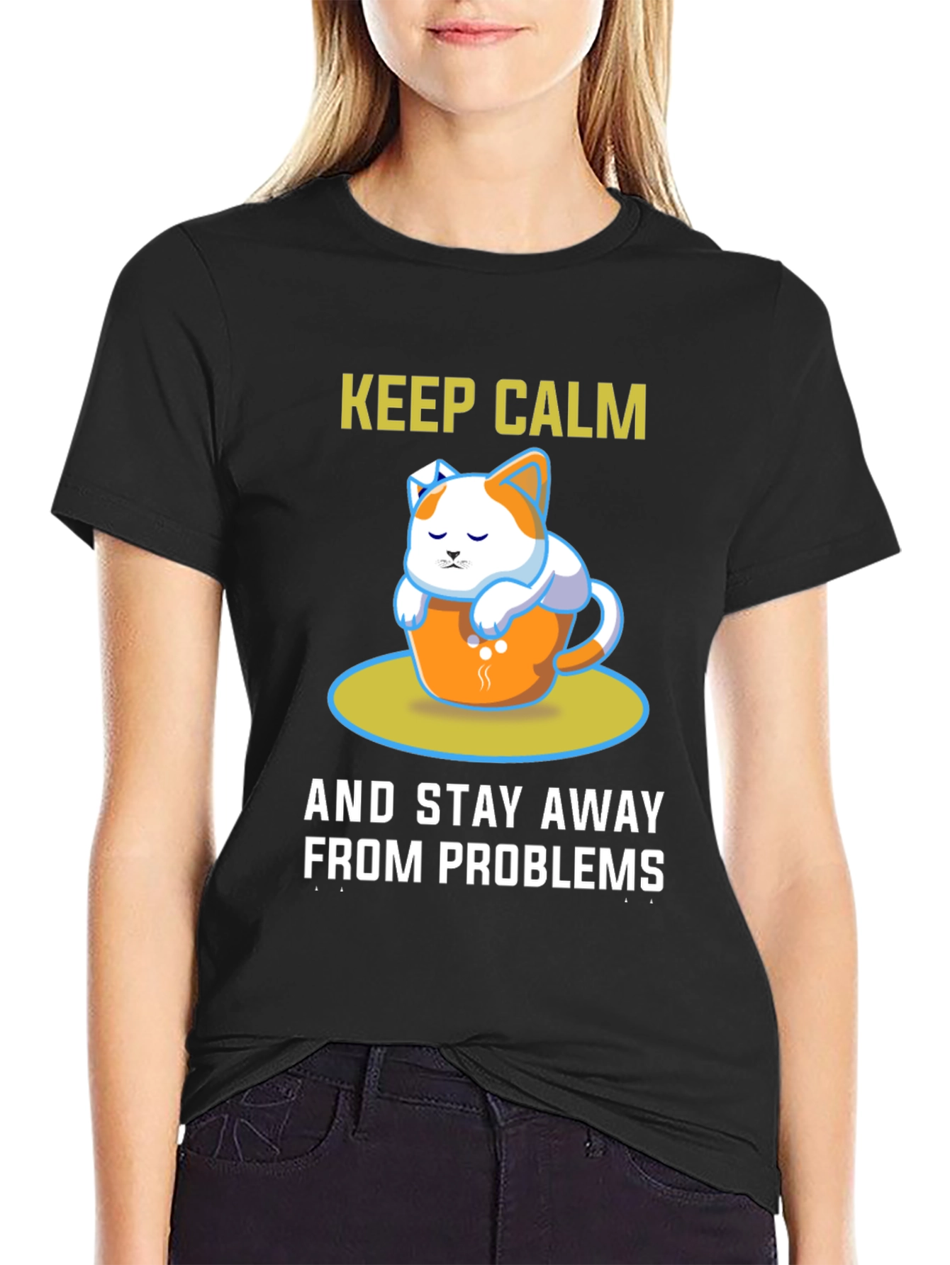 Black Keep Calm Cat T-Shirt view 2
