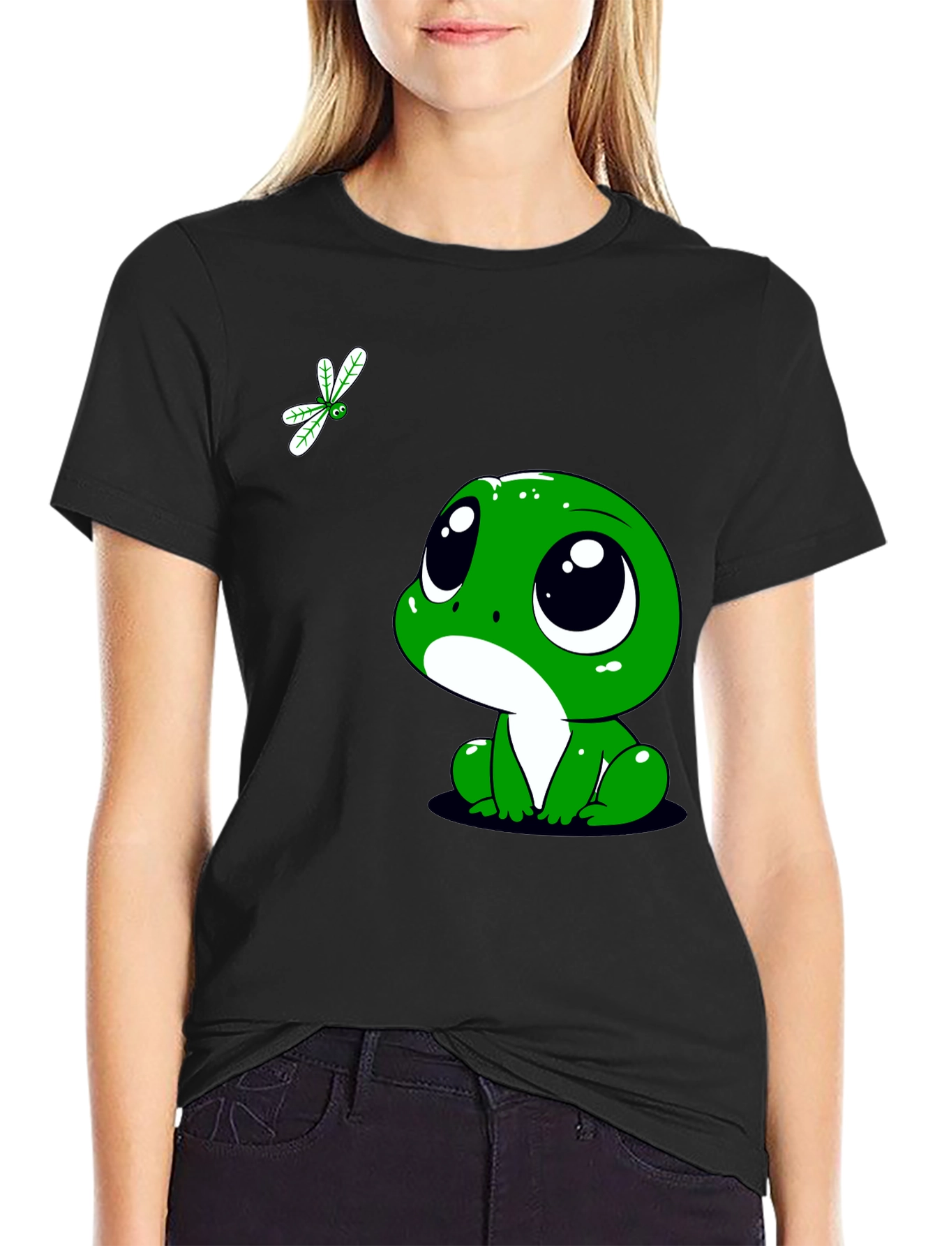Black Cute Frog Graphic Tee - Whimsical Style view 2