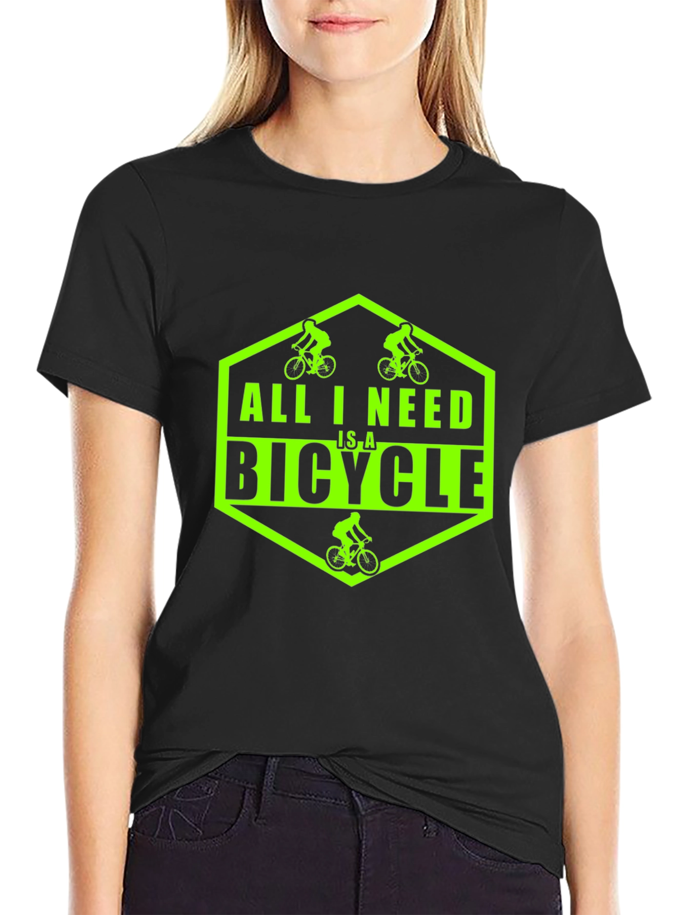 Black All I Need Is A Bicycle Graphic T-Shirt view 2