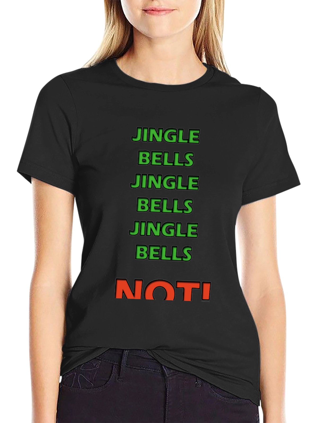 Black Jingle Bells NOT! Crew Neck Tee view 2