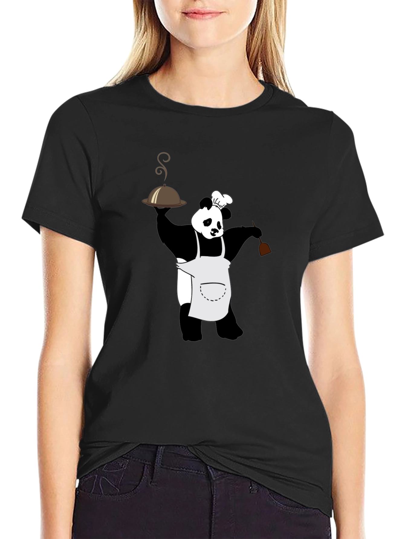 Black Panda Chef Graphic Tee - Black Crew Neck T-Shirt view 2
