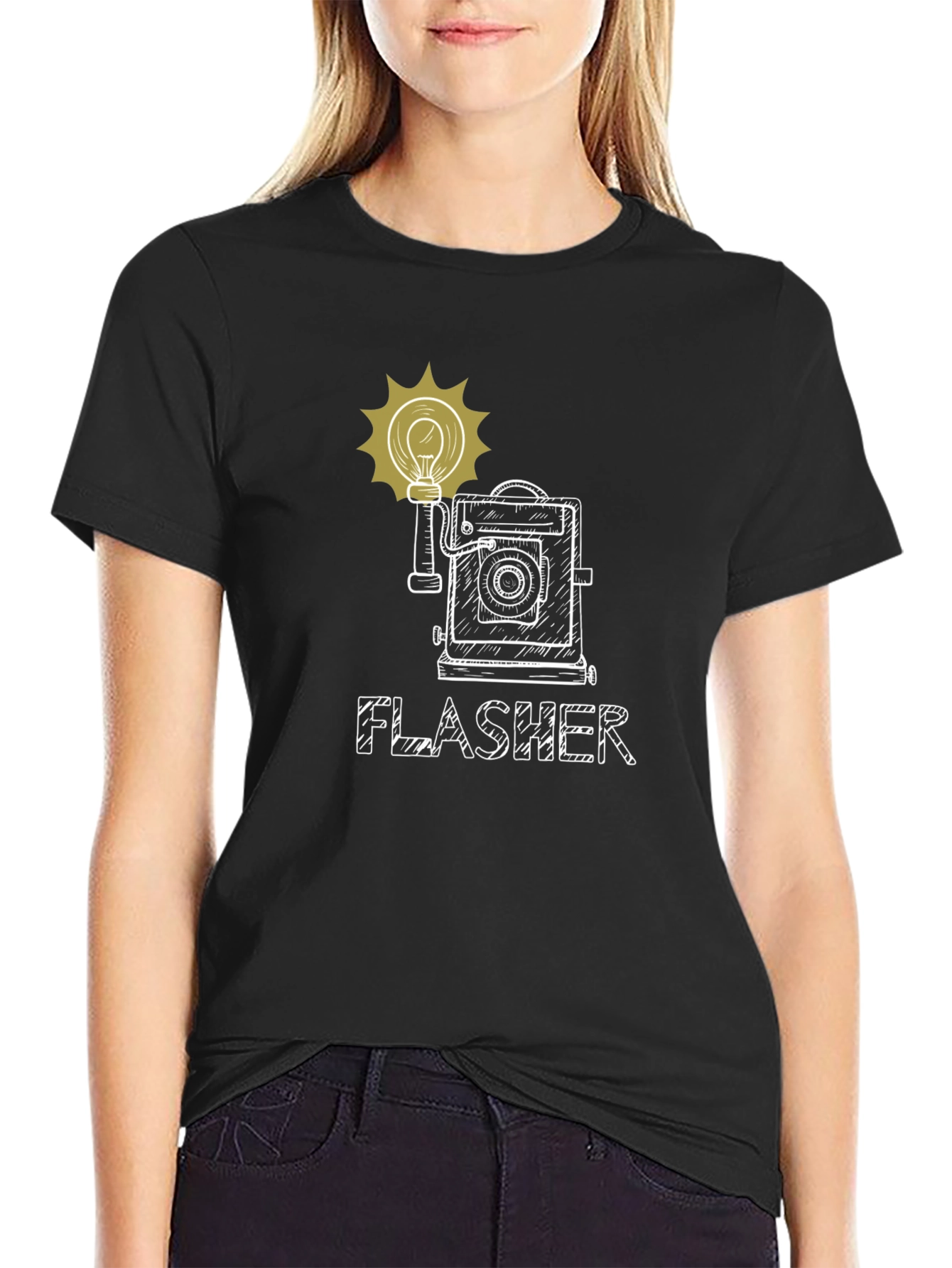 Black Vintage Camera Flasher Graphic Tee view 2