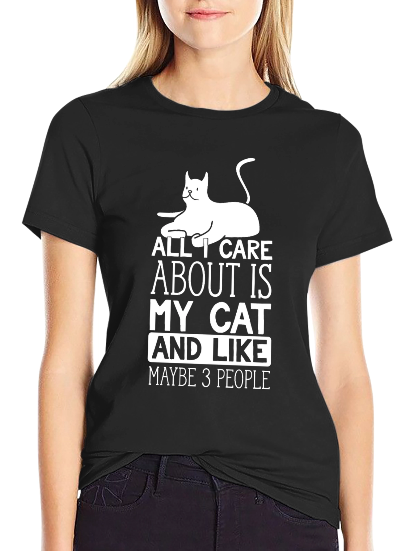 Black Cat Lover T-Shirt - All I Care About Is My Cat view 2