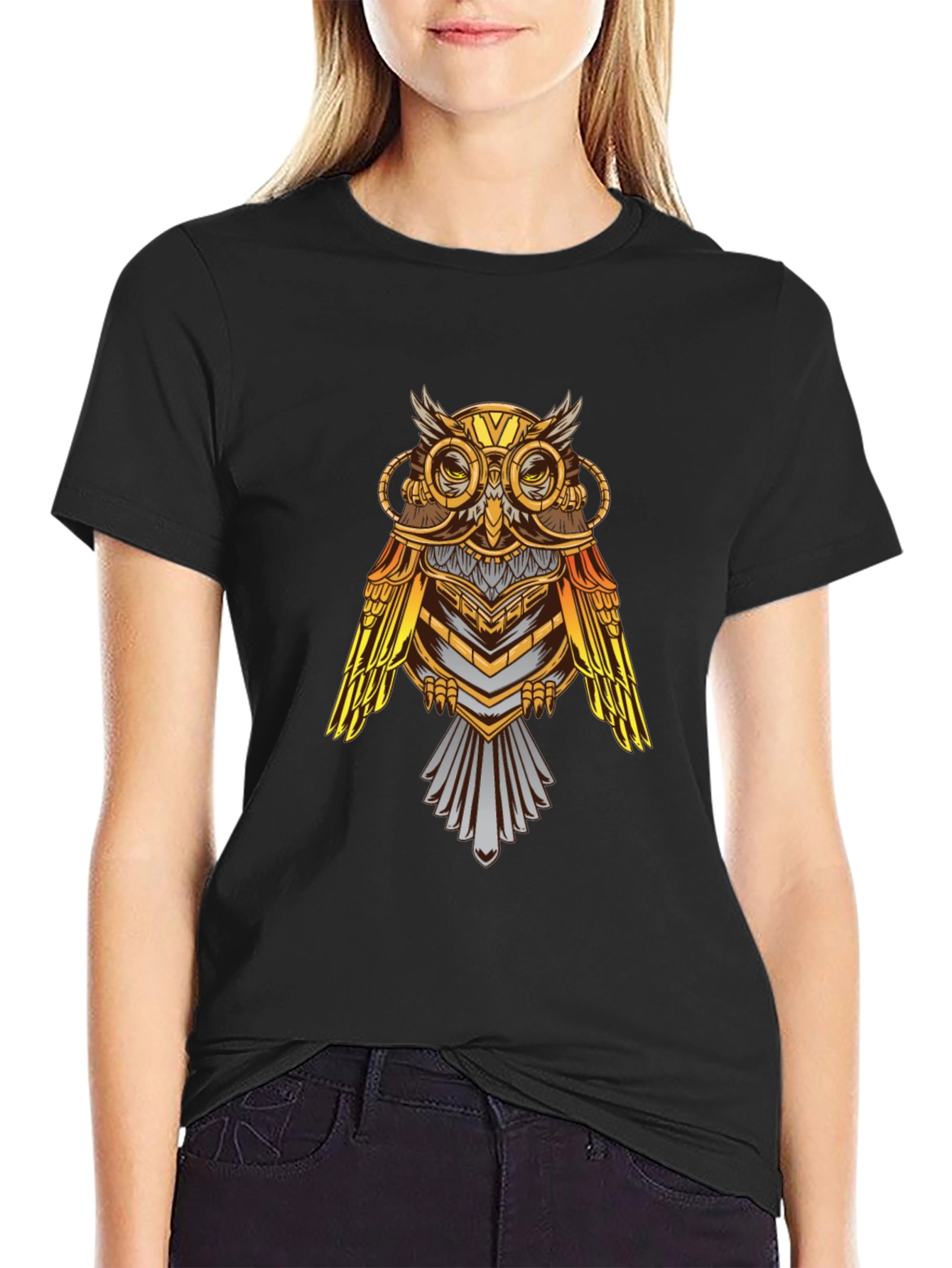 Black Owl Graphic Print T-Shirt view 2