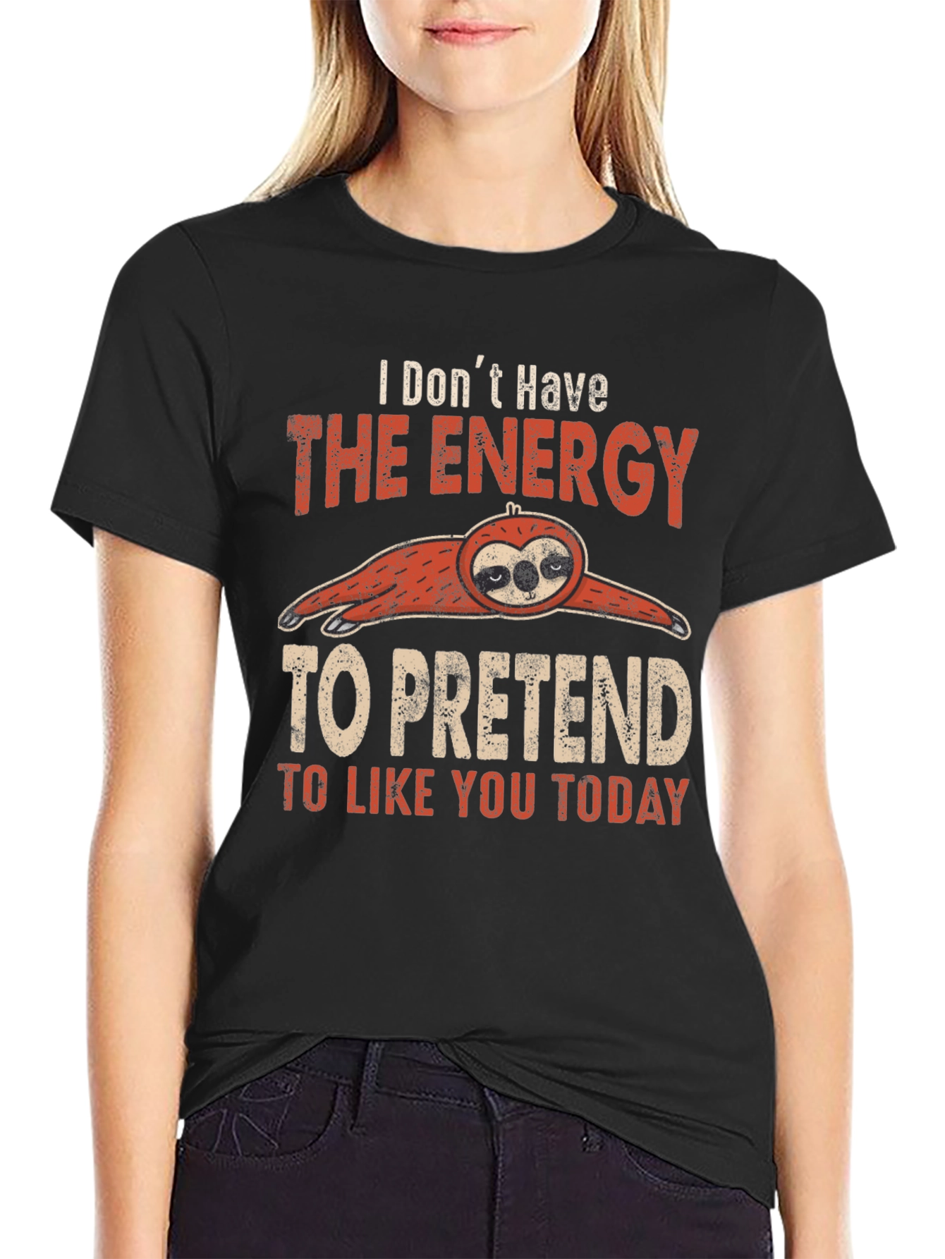 Black Funny Sloth Graphic T-Shirt: Energy to Pretend view 2