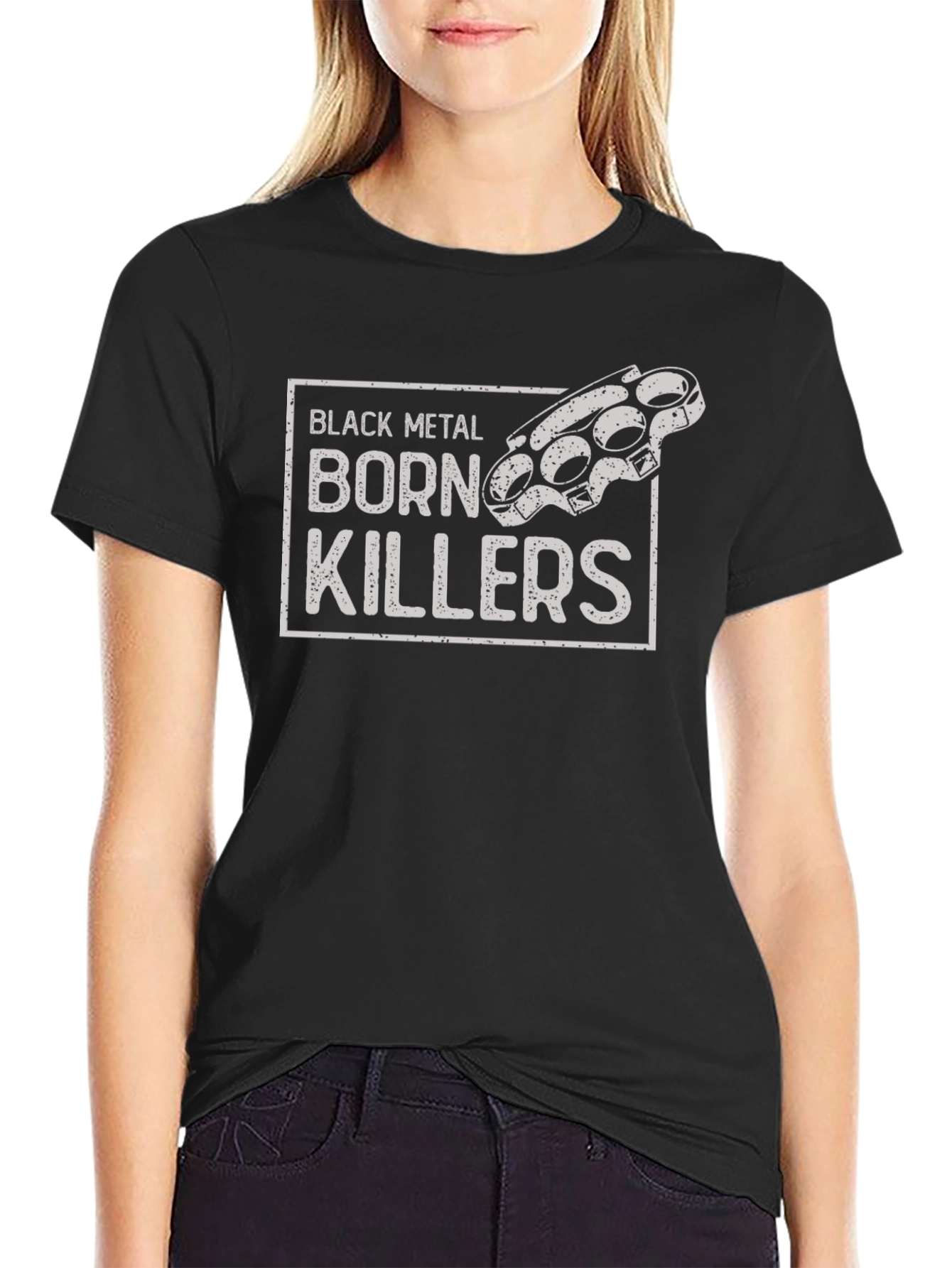 Black Black Metal Born Killers Graphic Tee view 2
