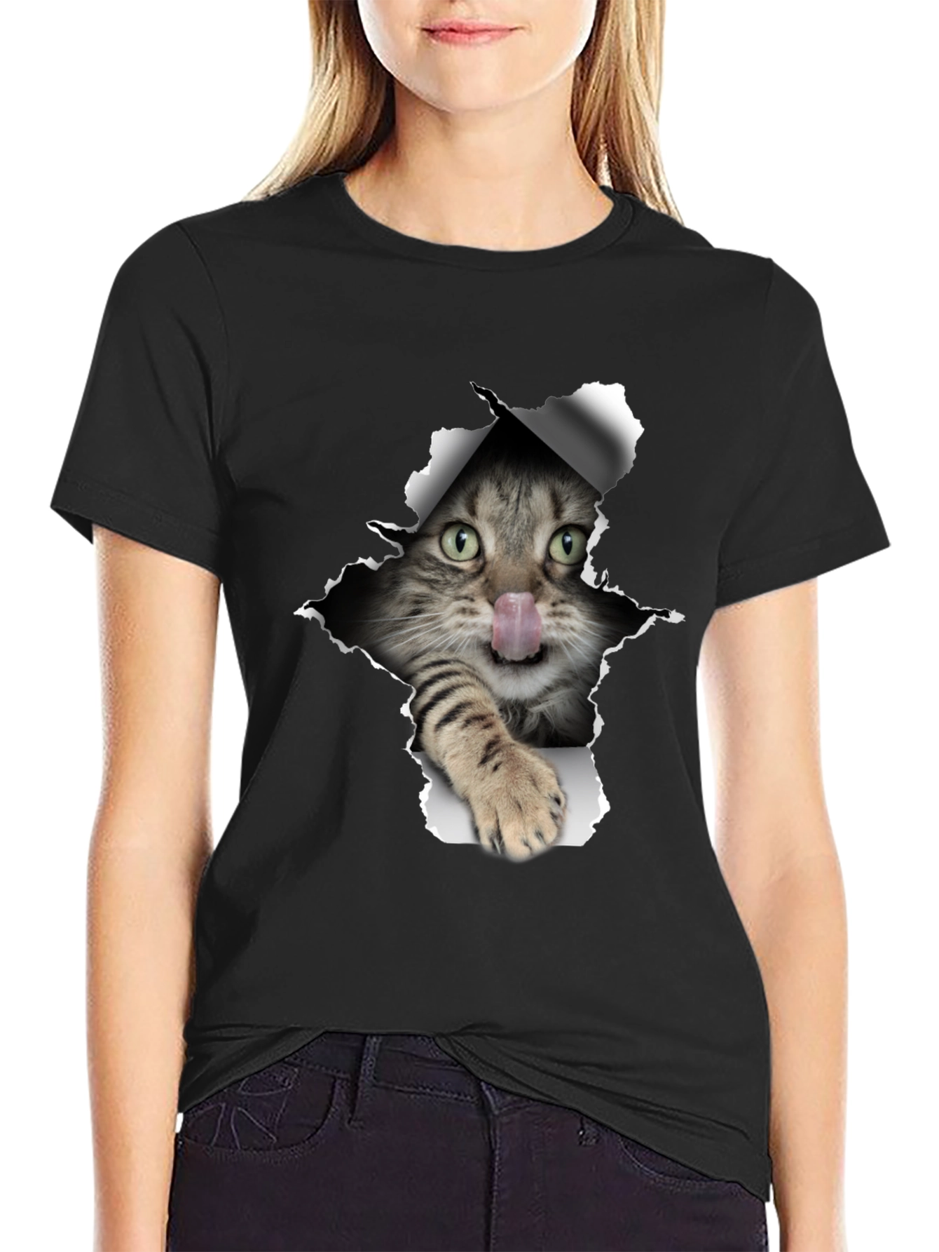 Black Cat Graphic Black T-Shirt view 2