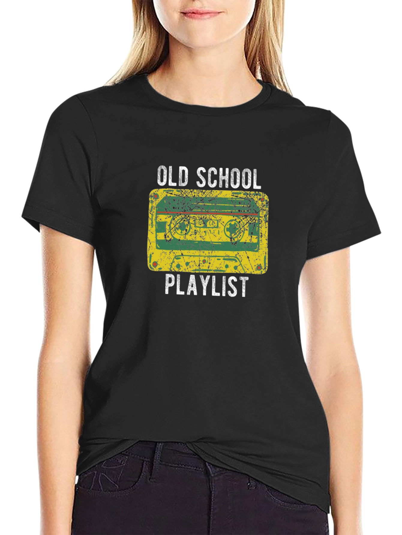 Black Old School Playlist Graphic Tee view 2
