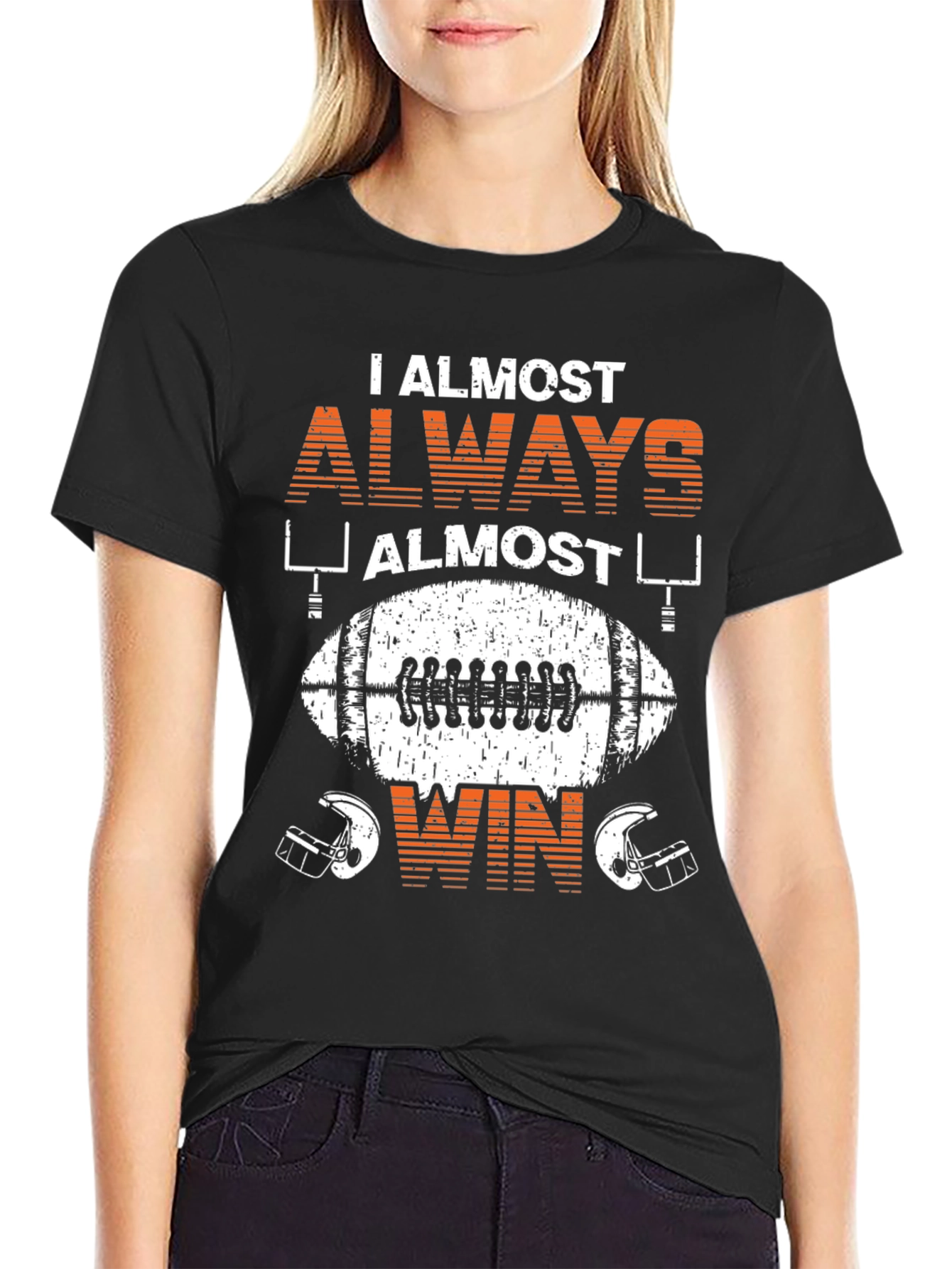 Black Funny Football T-Shirt: I Almost Always Almost Win view 2