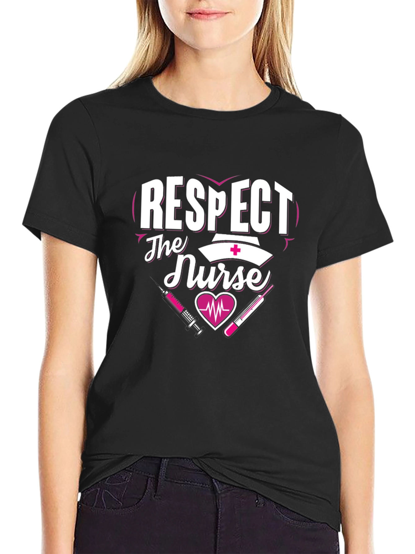 Black Respect The Nurse T-Shirt - Healthcare Apparel view 2