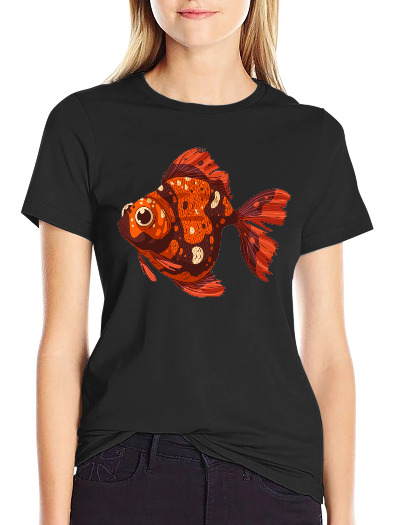 Black Goldfish Graphic Tee - Unique Animal T-Shirt view 2