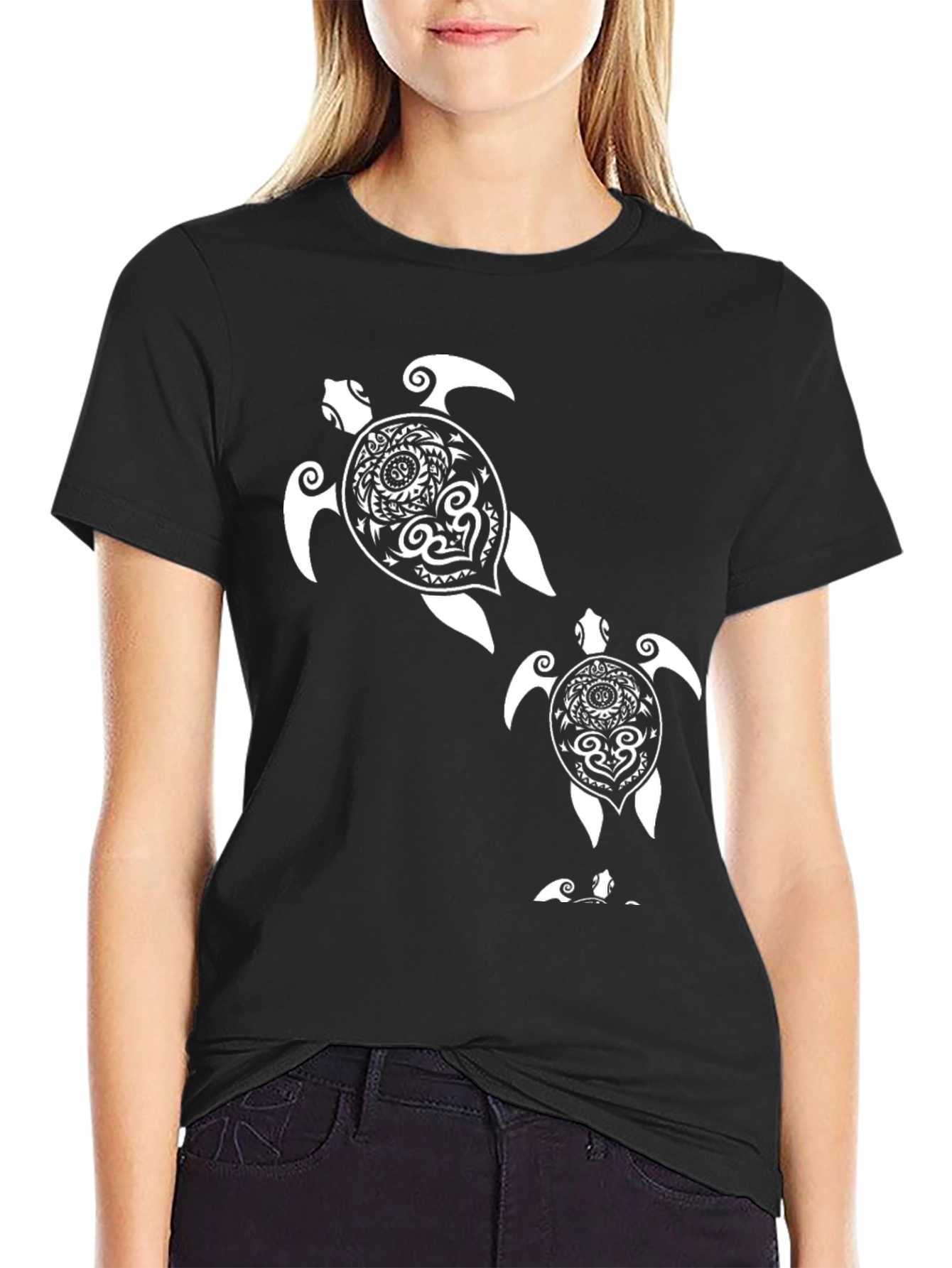Black Turtle Graphic Tee - Black Cotton T-Shirt view 2
