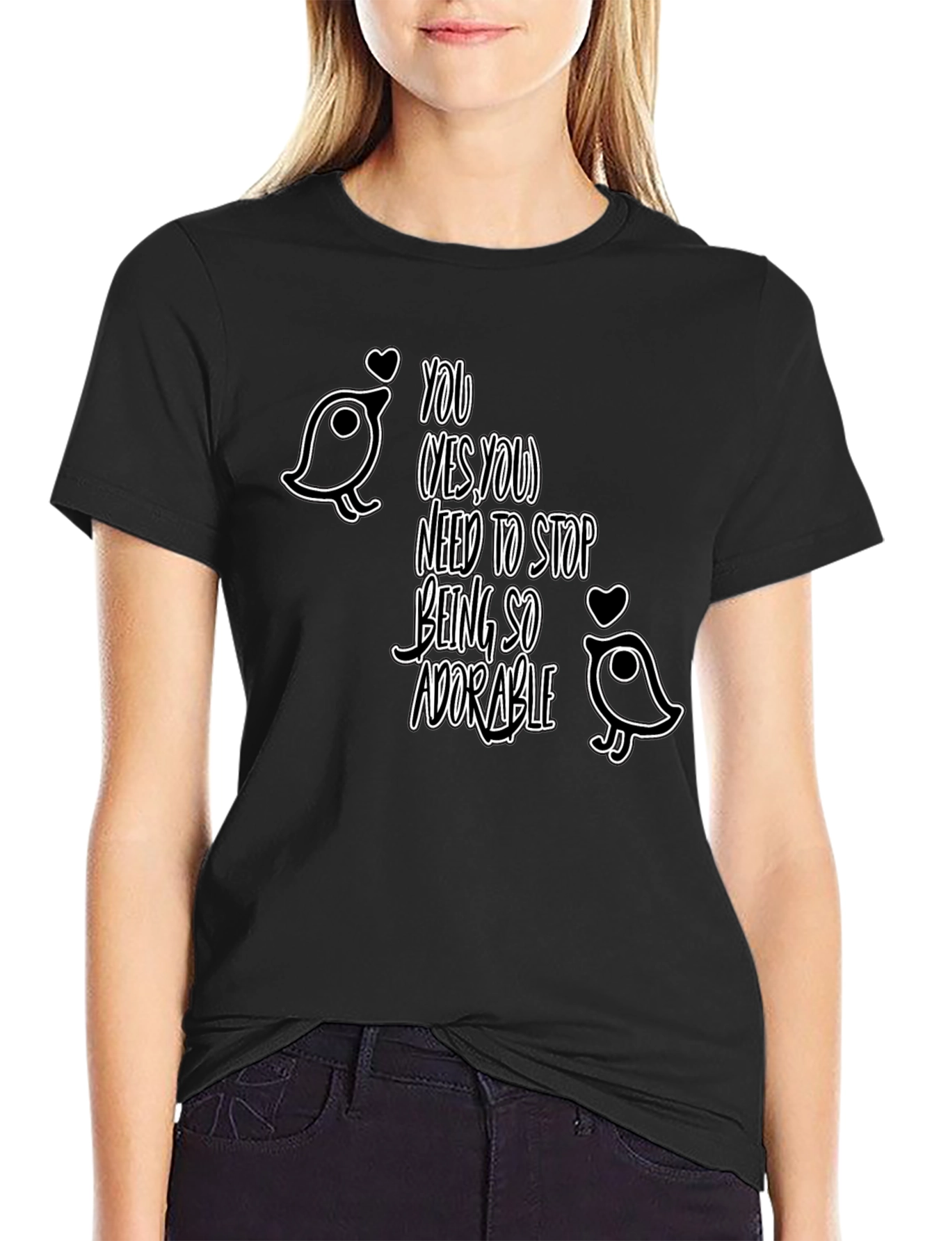 Black Adorable Bird Graphic Tee - Stop Being So Cute! view 2