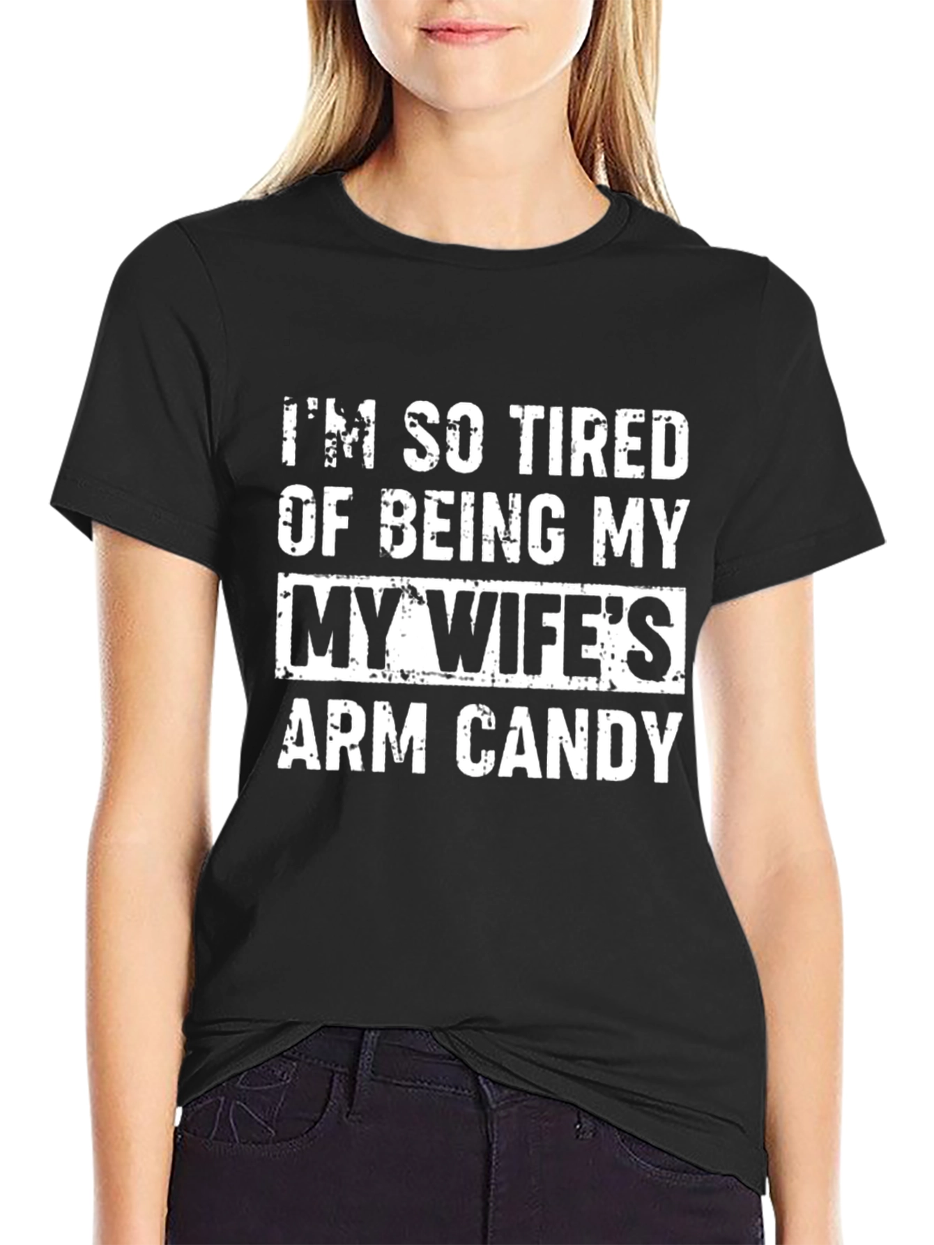Black Funny Husband T-Shirt - I'm My Wife's Arm Candy view 2
